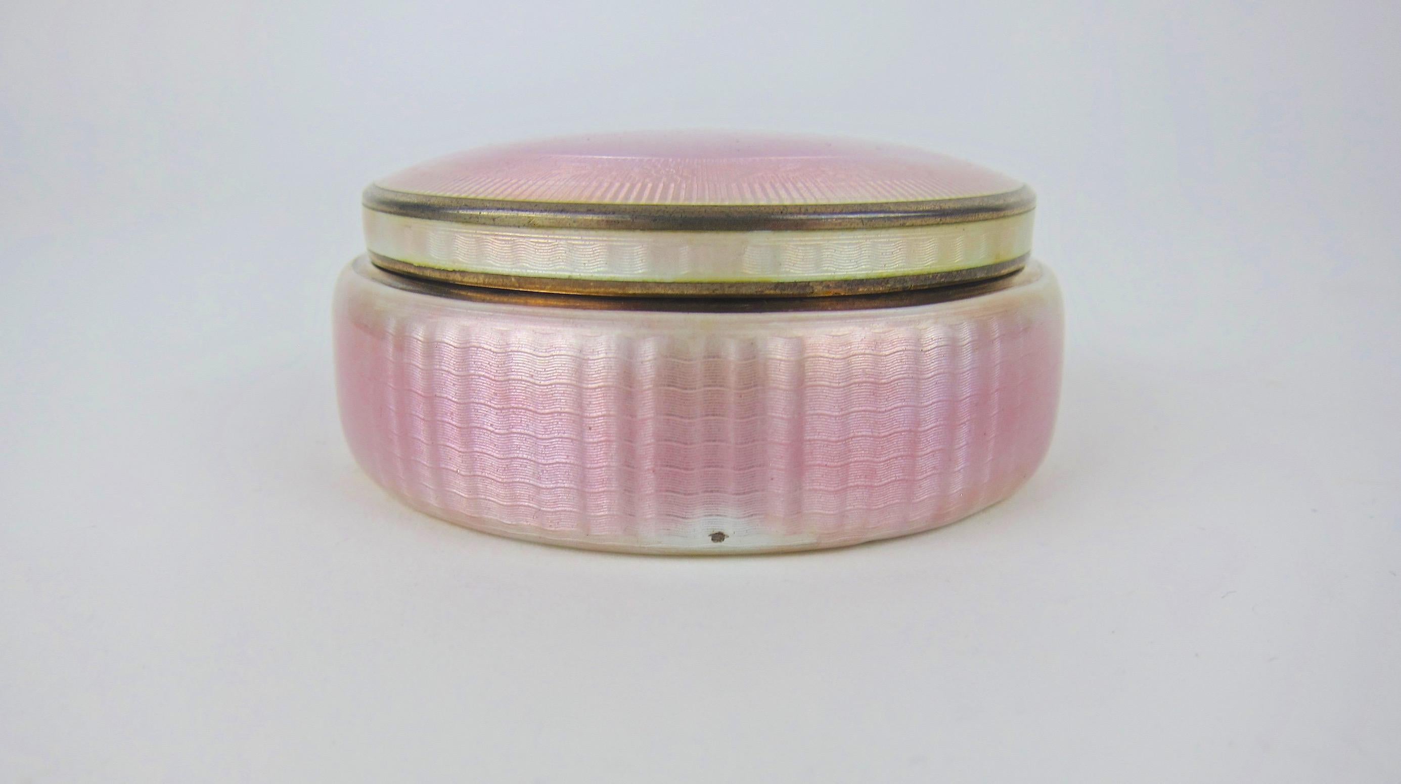 David Andersen Sterling Silver Gilt and Pink Guilloche Enamel Covered Box In Fair Condition In Los Angeles, CA