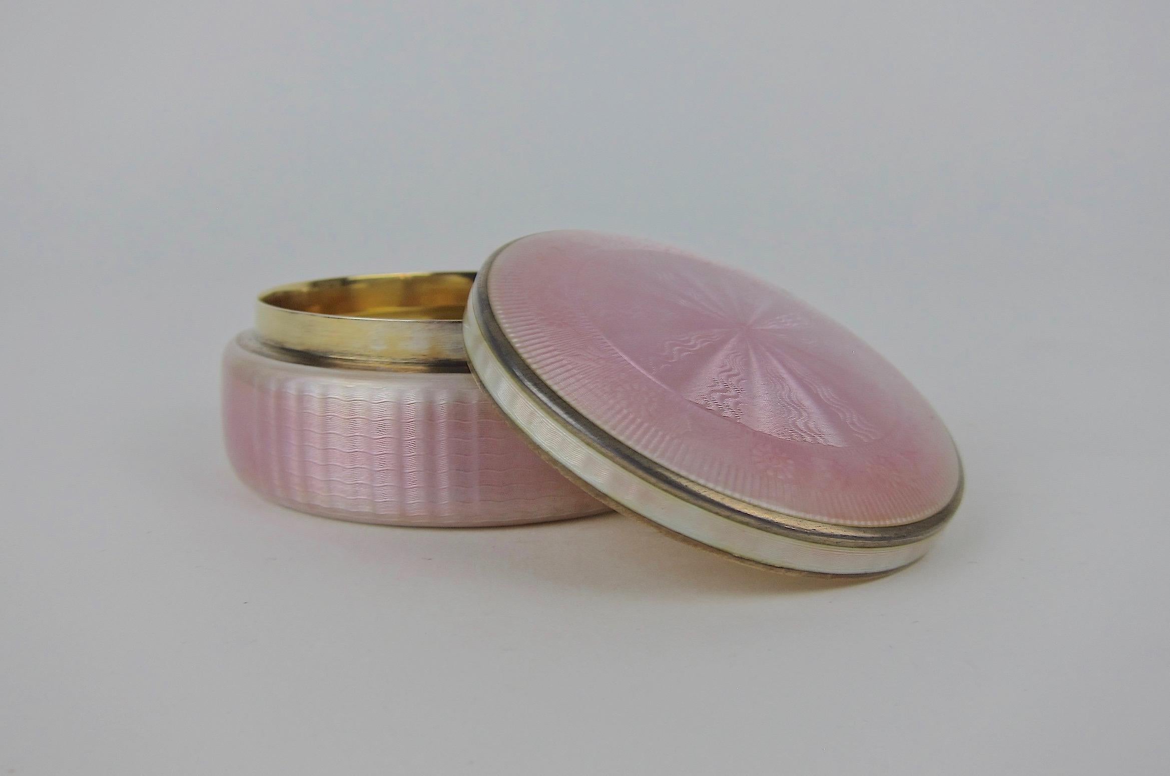 David Andersen Sterling Silver Gilt and Pink Guilloche Enamel Covered Box 1