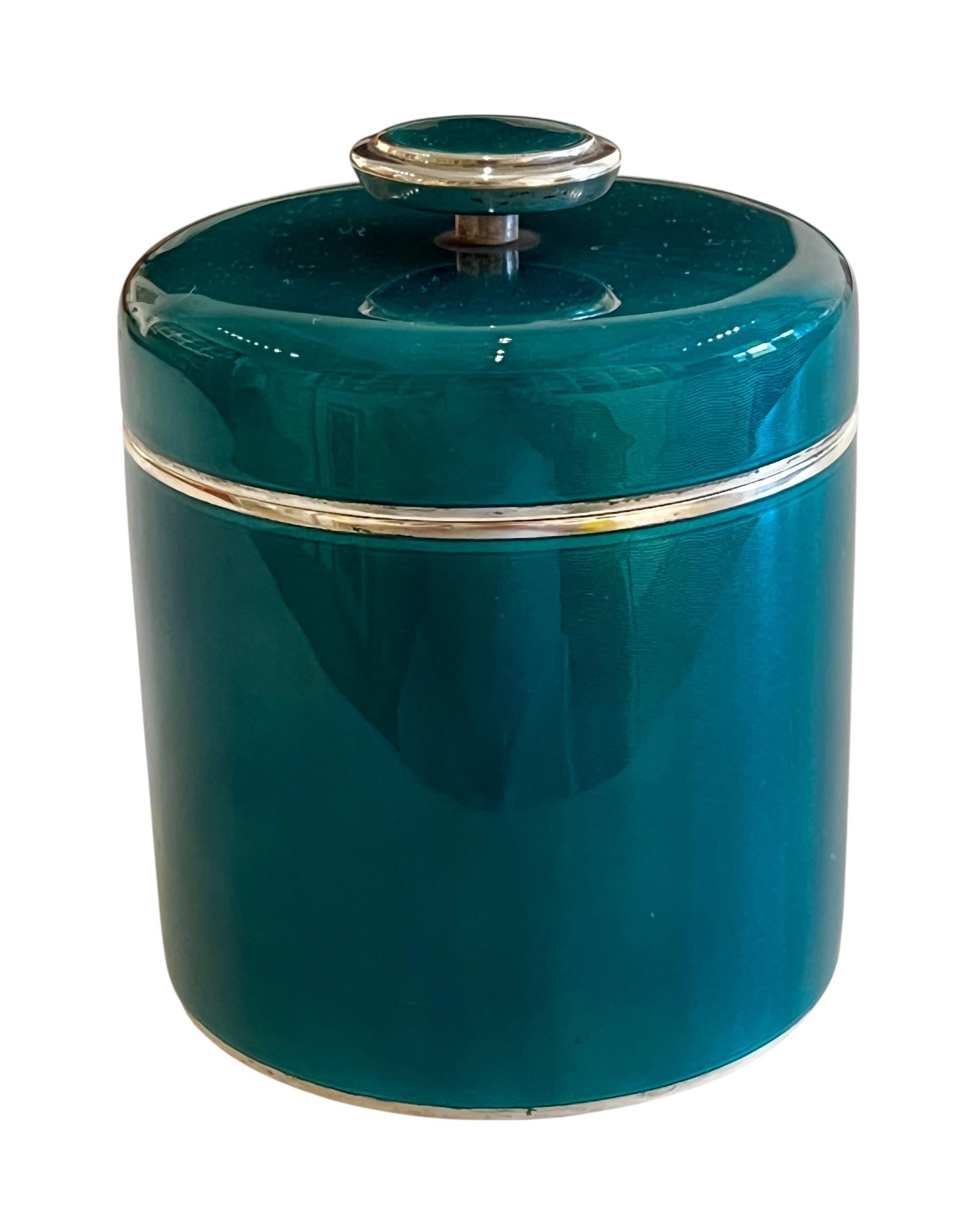 David Andersen Sterling Silver & Guilloche Teal Enamel Box with Lid, 1960's For Sale 4