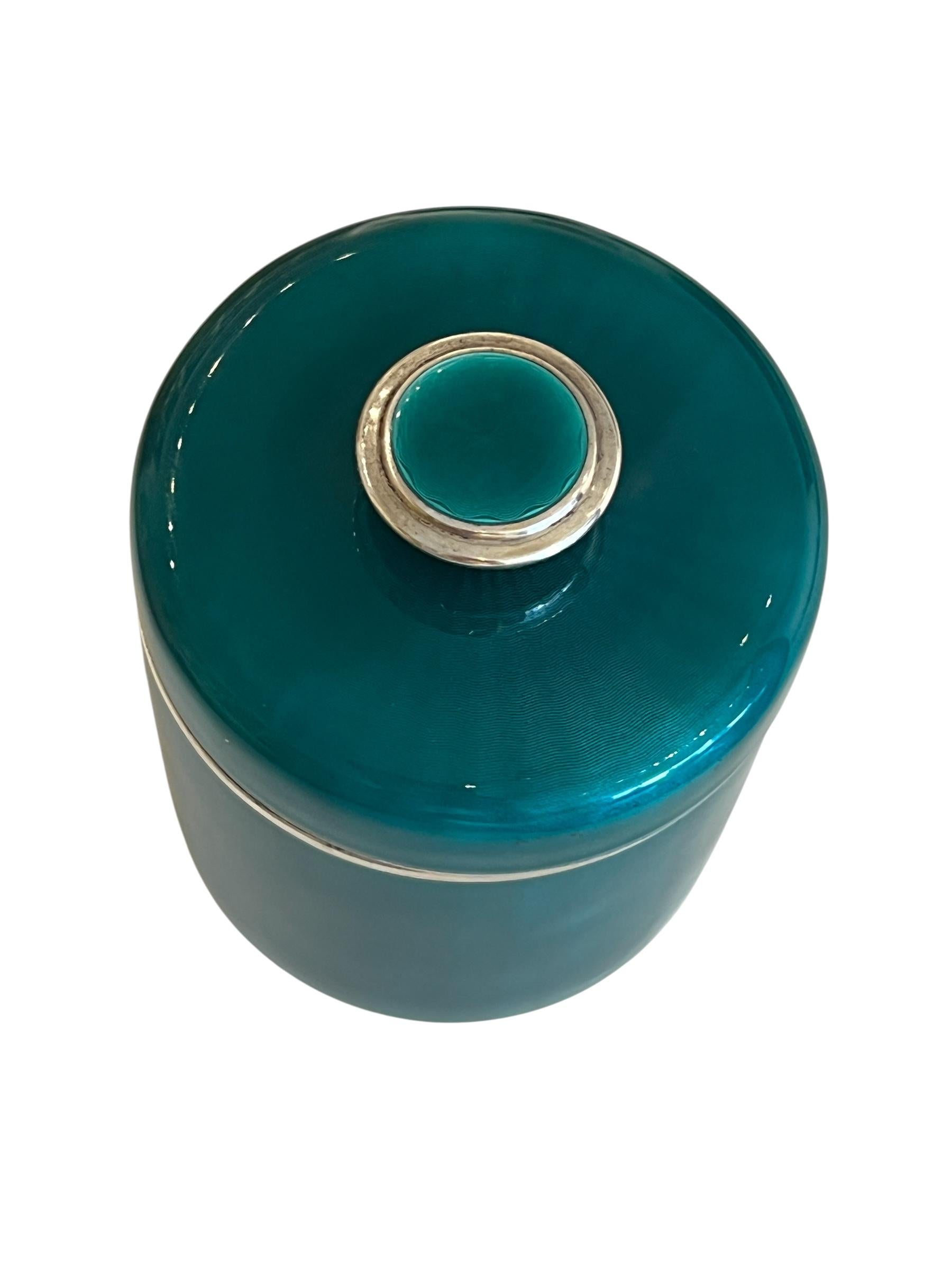 David Andersen Sterling Silver & Guilloche Teal Enamel Box with Lid, 1960's For Sale 5