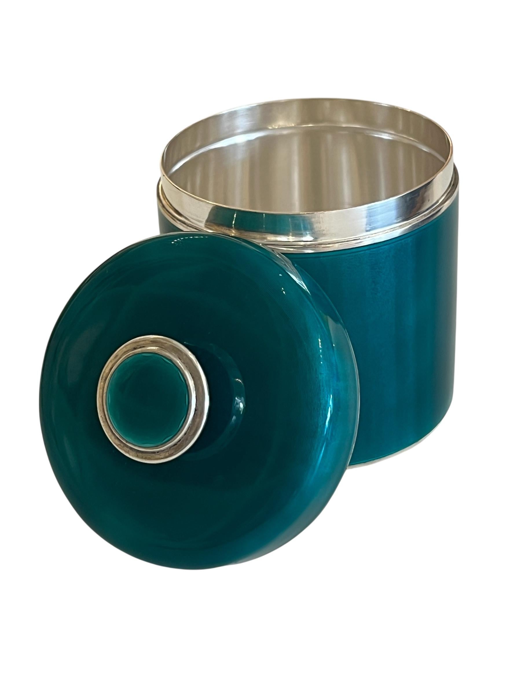 Mid-Century Modern David Andersen Sterling Silver & Guilloche Teal Enamel Box with Lid, 1960's For Sale