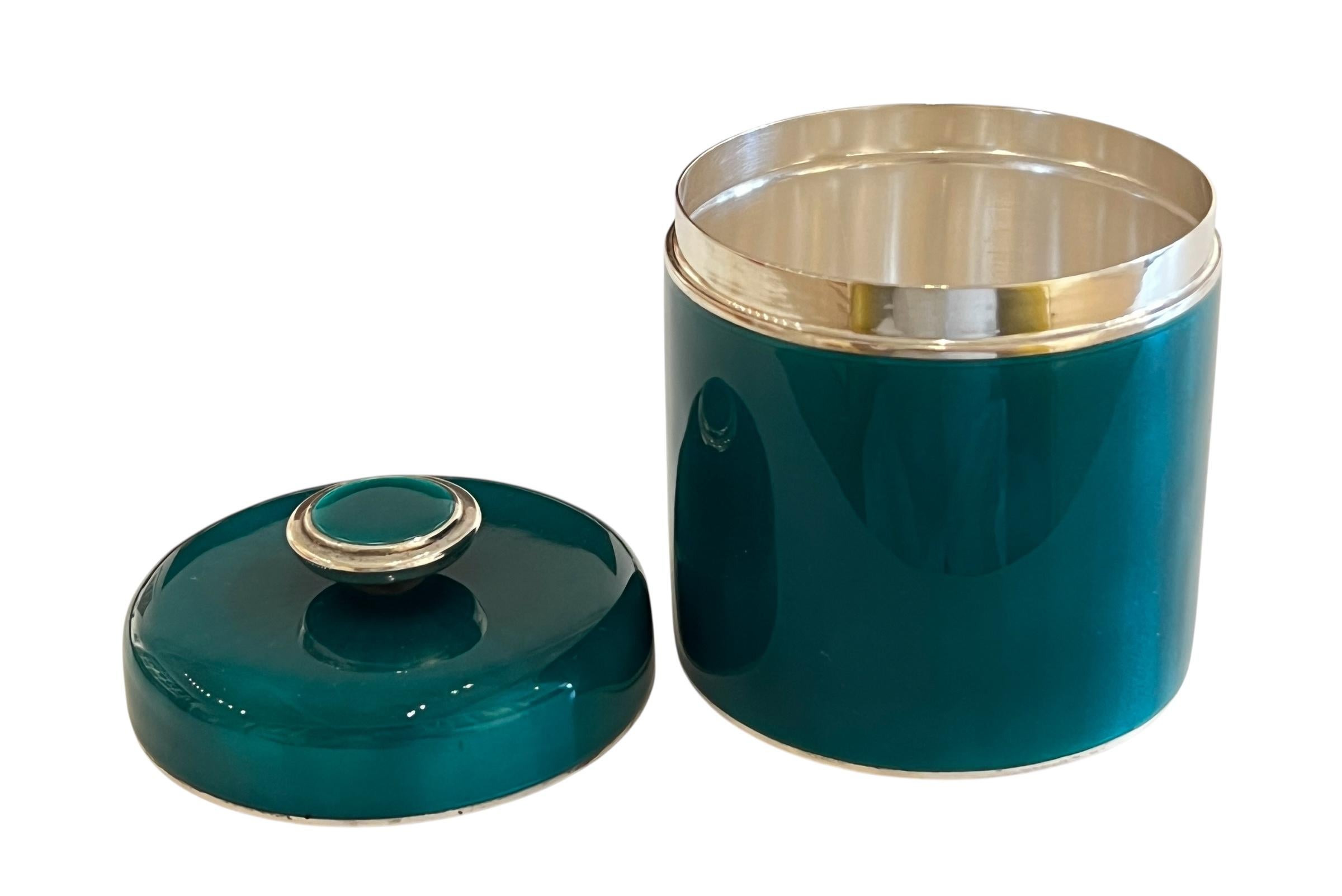 Norwegian David Andersen Sterling Silver & Guilloche Teal Enamel Box with Lid, 1960's For Sale