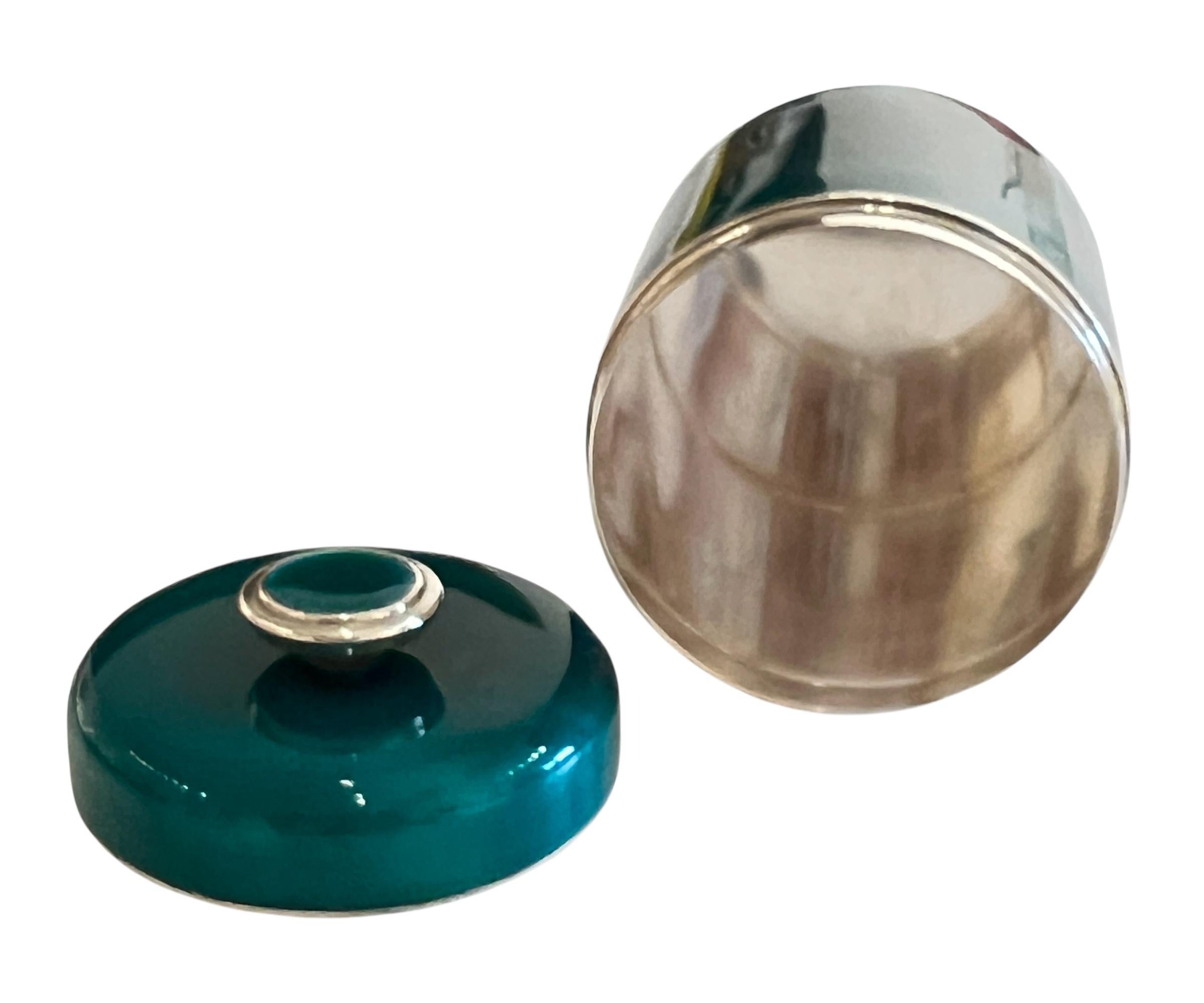 Enameled David Andersen Sterling Silver & Guilloche Teal Enamel Box with Lid, 1960's For Sale