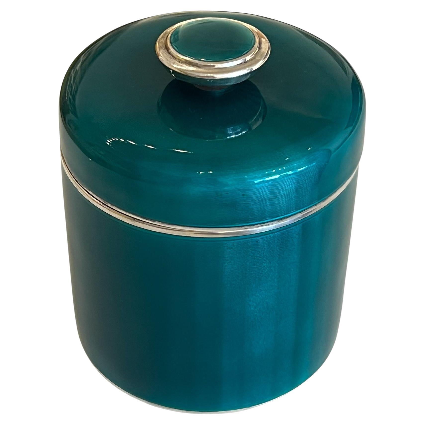 David Andersen Sterling Silver & Guilloche Teal Enamel Box with Lid, 1960's For Sale