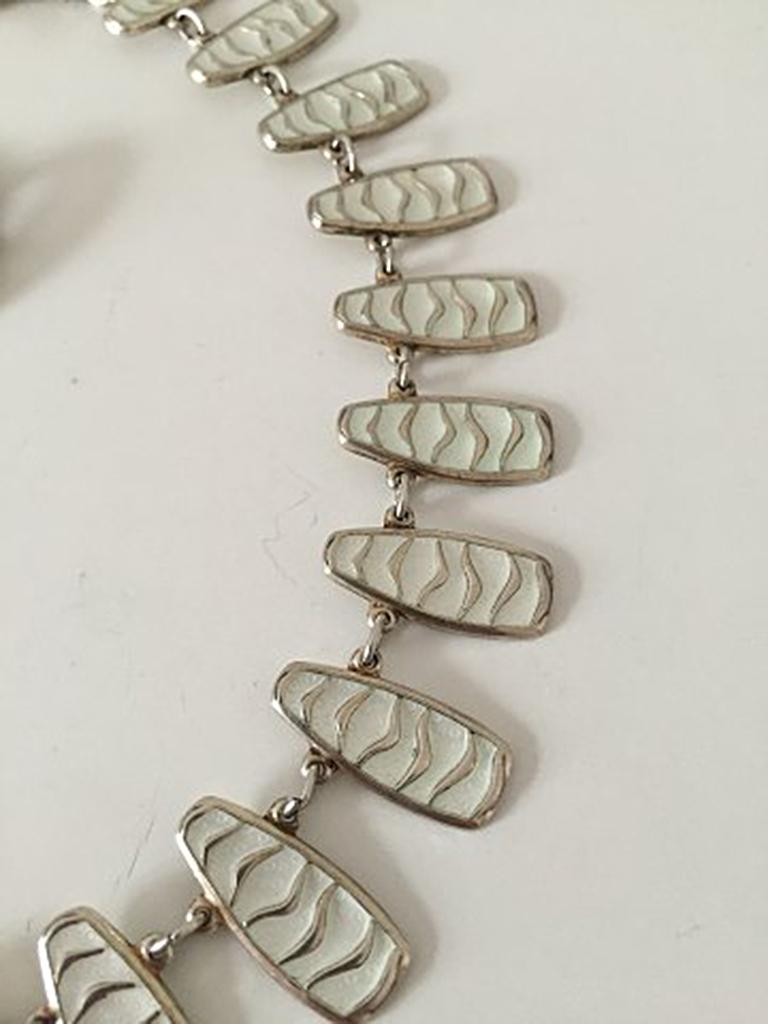 Modern David Andersen Sterling Silver with Enamel Necklace and Ear Clips For Sale