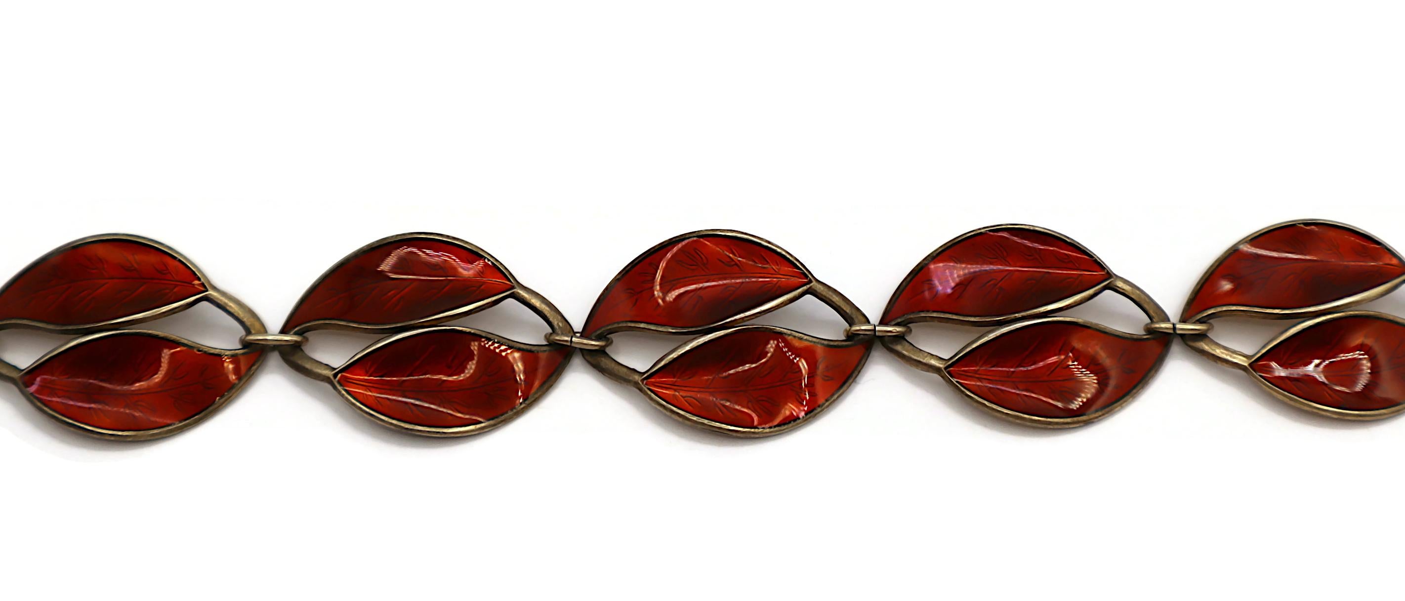 DAVID ANDERSEN Vintage Sterling Silver and Red Enamel Double Leaf Link Necklace For Sale 3