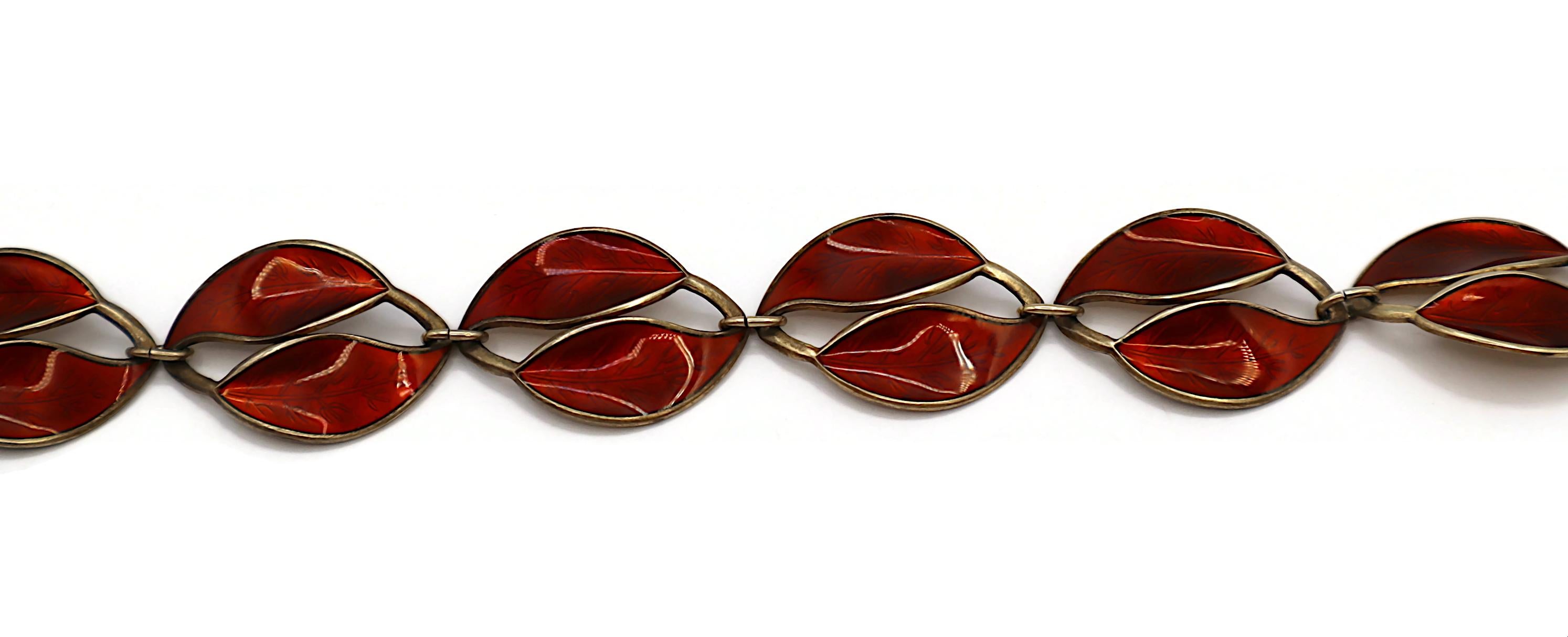 DAVID ANDERSEN Vintage Sterling Silver and Red Enamel Double Leaf Link Necklace For Sale 4
