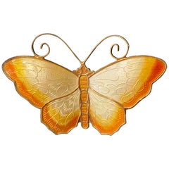 David Andersen White Yellow Orange Enamel Butterfly Brooch Pin