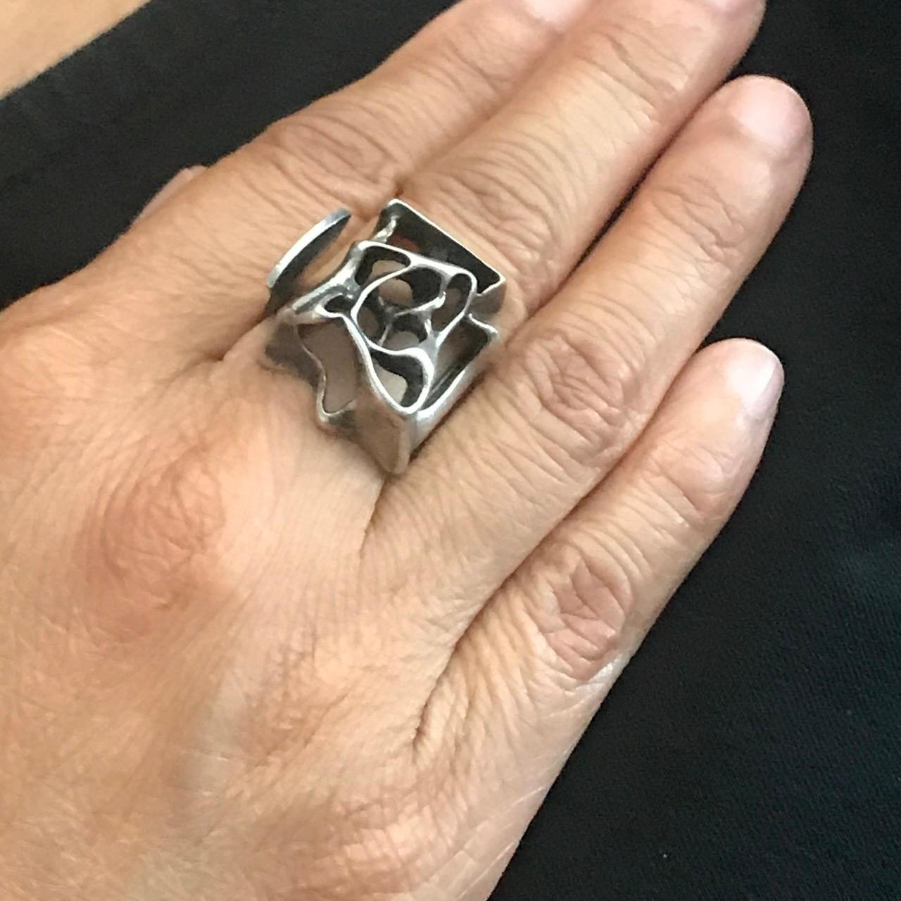 David Anderson Sterling Silver Brutalist Ring (Size 5) In Excellent Condition For Sale In San Francisco, CA