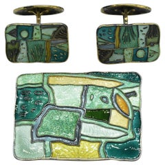 David Anderson Summer Seasons Sterling Enamel Norway Brooch & Cufflinks