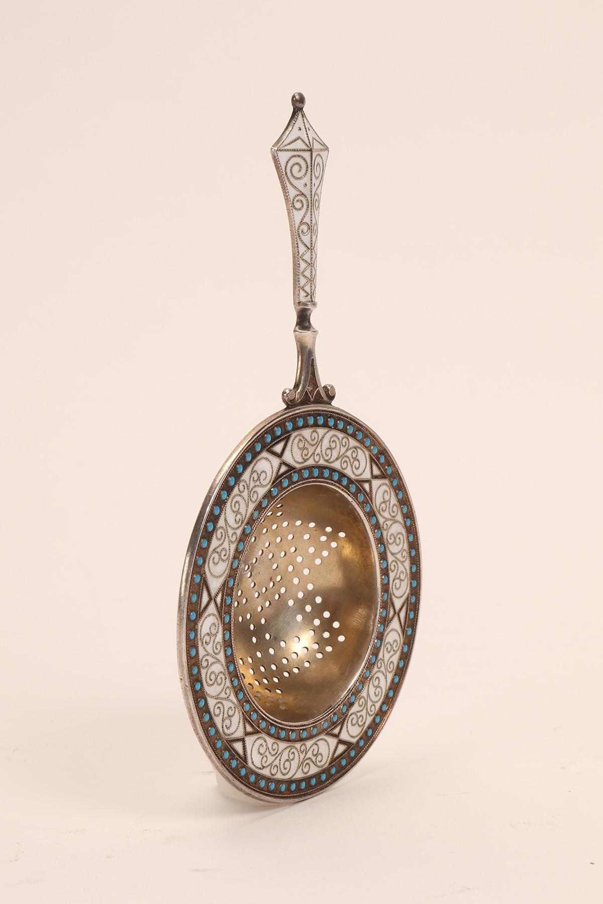 20th Century David Andreson Silver and Enamels Tea Strainer, Denmark, 1900