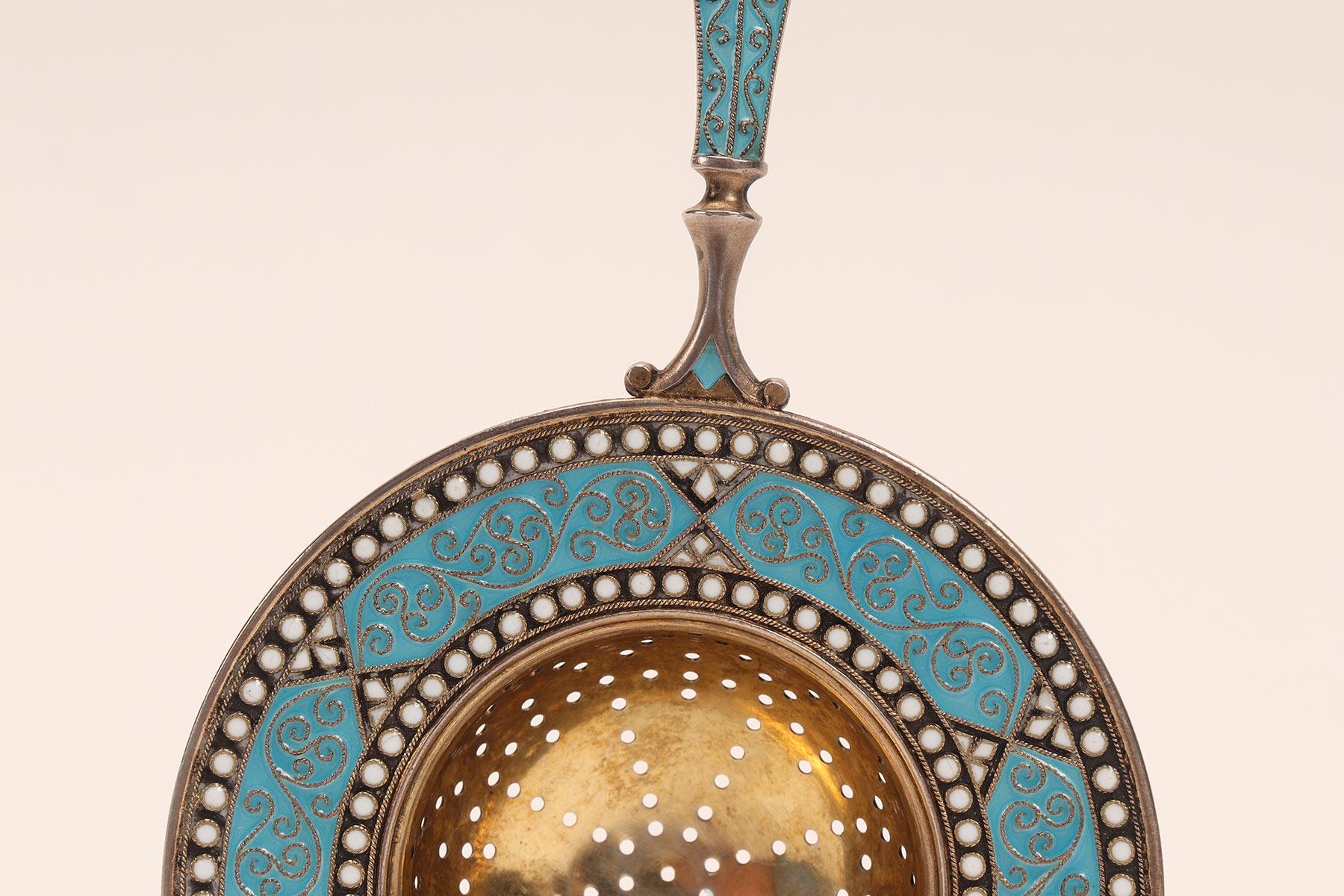 20th Century David Andreson Silver and Enamels Tea Strainer, Denmark, 1900 For Sale