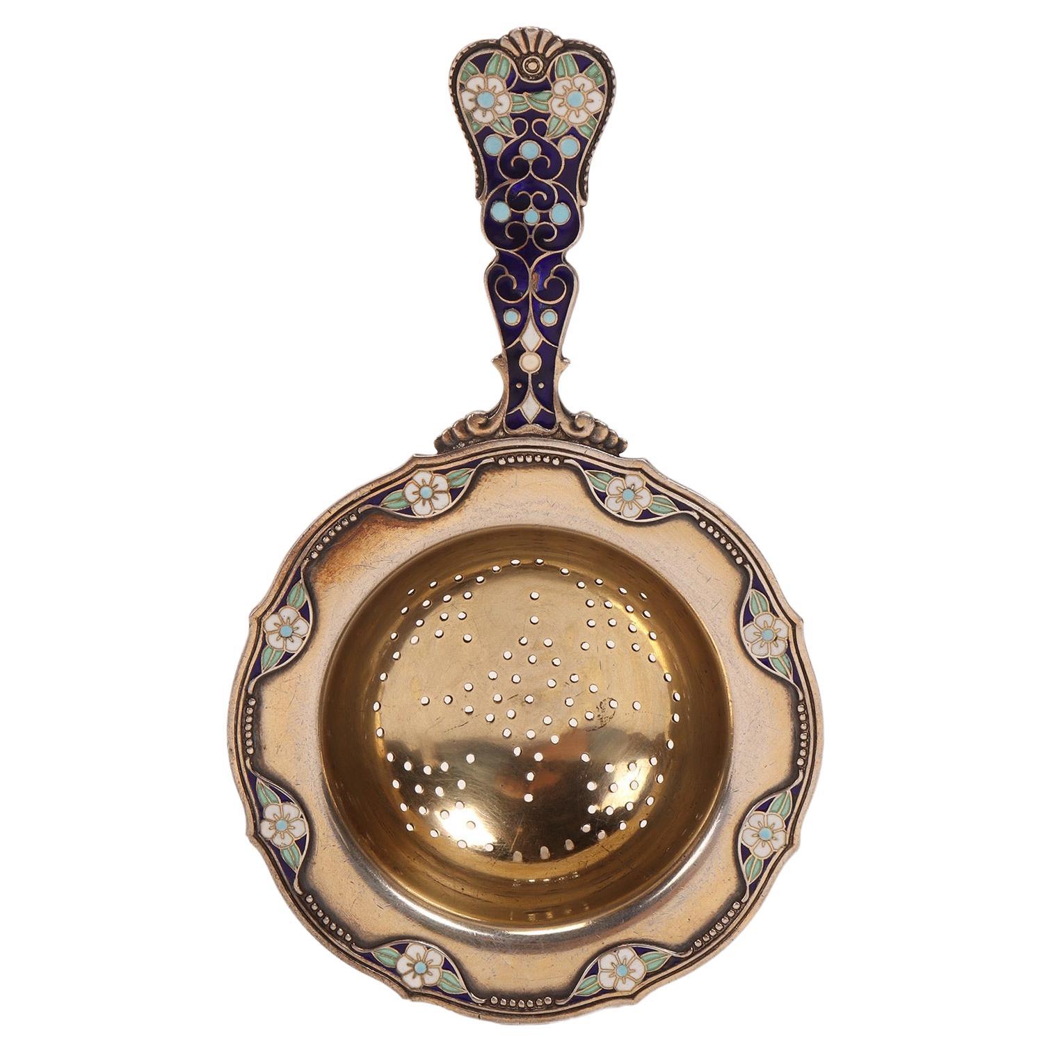 David Andreson Silver and Enamels Tea Strainer, Denmark, 1900.  For Sale