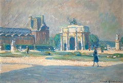 Vintage Arc de Triomphe du Carrousel, Paris by David Arnold Burnand - Oil on wood 25x35