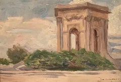 Antique The promenade of Peyrou, Montpellier by David Arnold Burnand - Oil on wood 16x22