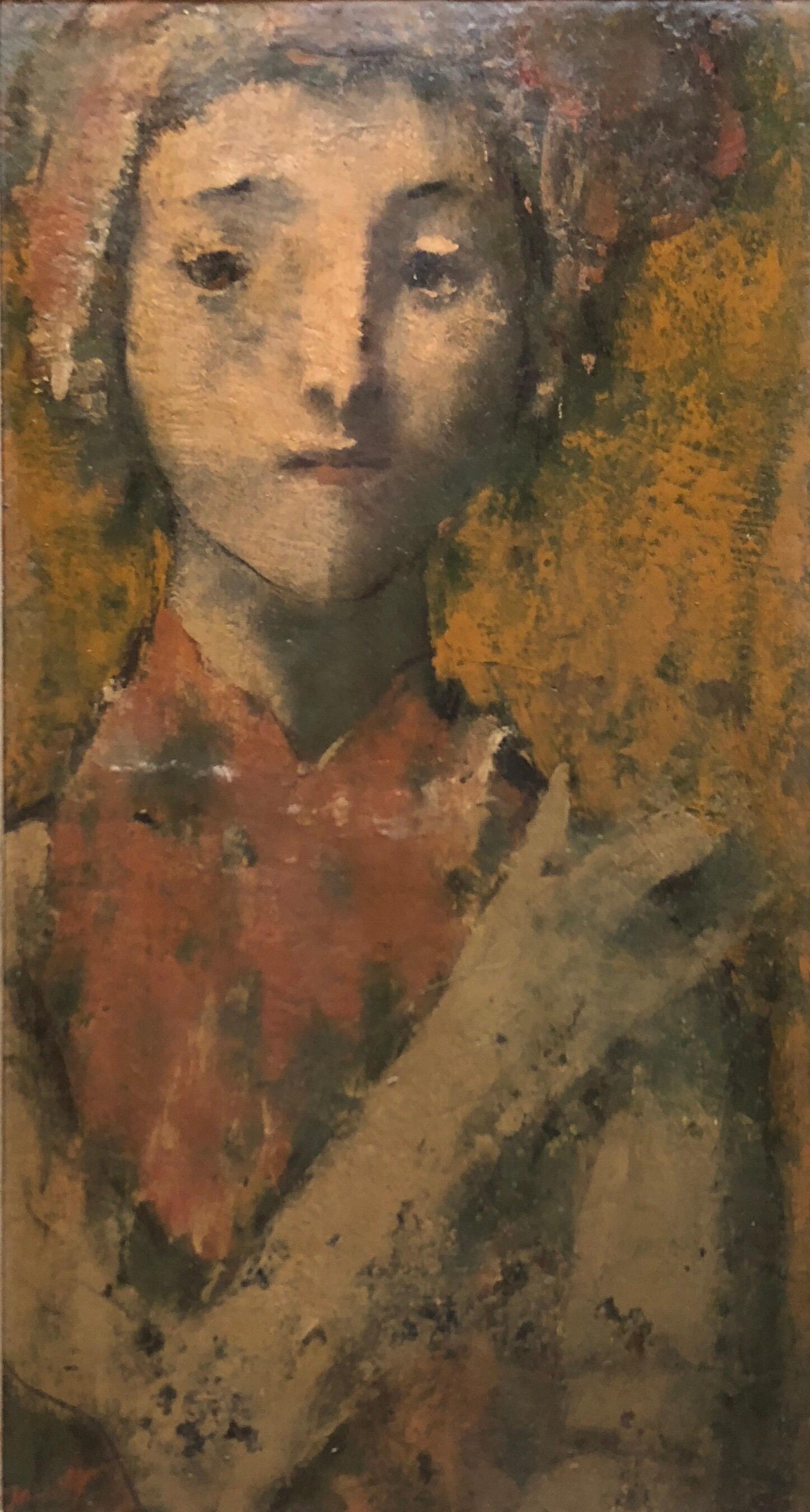 Pintura Modernista Encáustica Retrato Expresionista de Boston - Portrait Painting Marrón de David Aronson