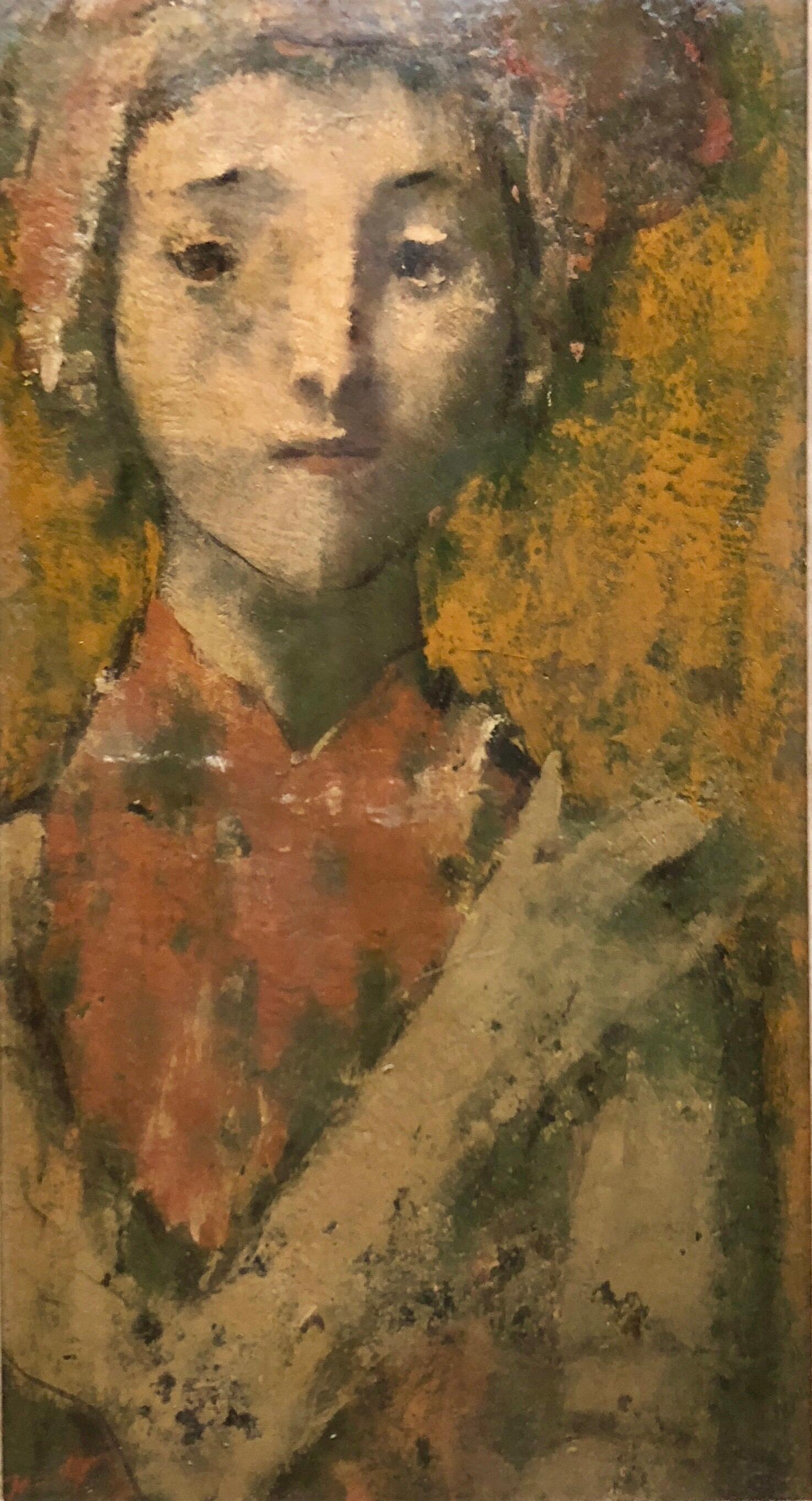 David Aronson Portrait Painting - Modernist Encaustic Painting Portrait Boston Expressionist