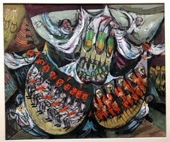 Modernist Orchestra Musical Gouache Painting Boston Expressionist