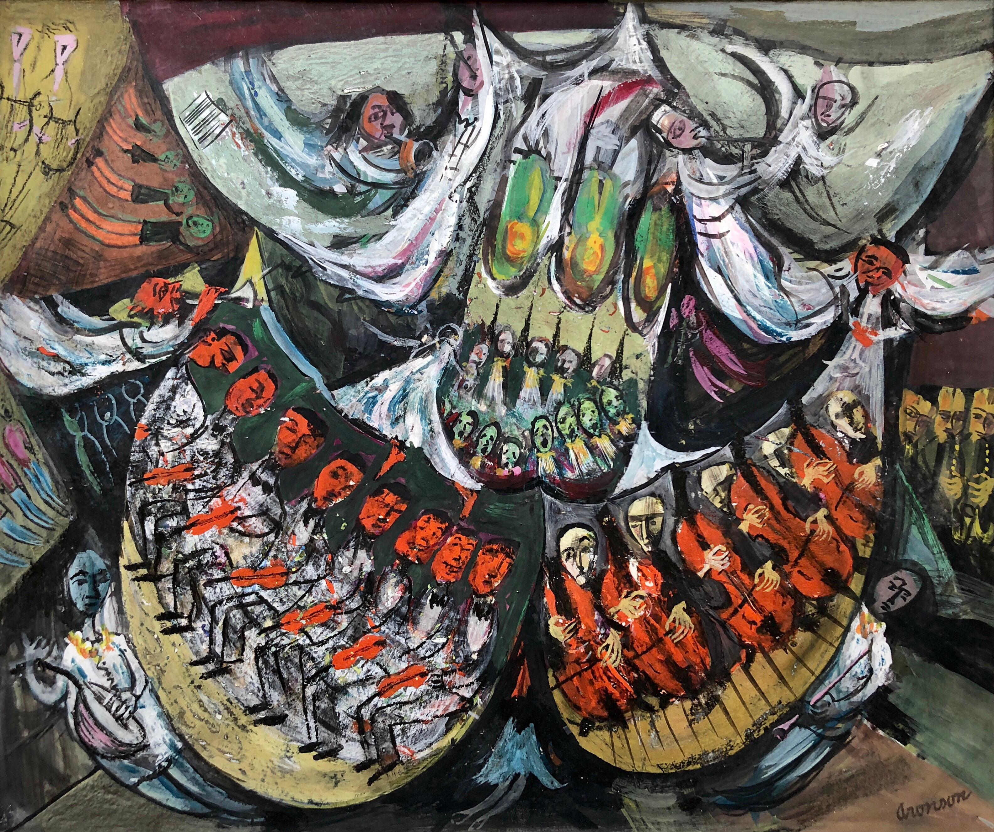 Orchestre moderniste, peinture à la gouache musicale, expressionniste de Boston