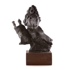 Sculpture en bronze figurative moderniste américaine représentant un lapin et une figure judaïque du Torah