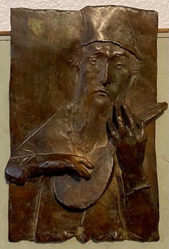 Sculpture en bronze figurative Troubadour du moderniste américain David Aronson