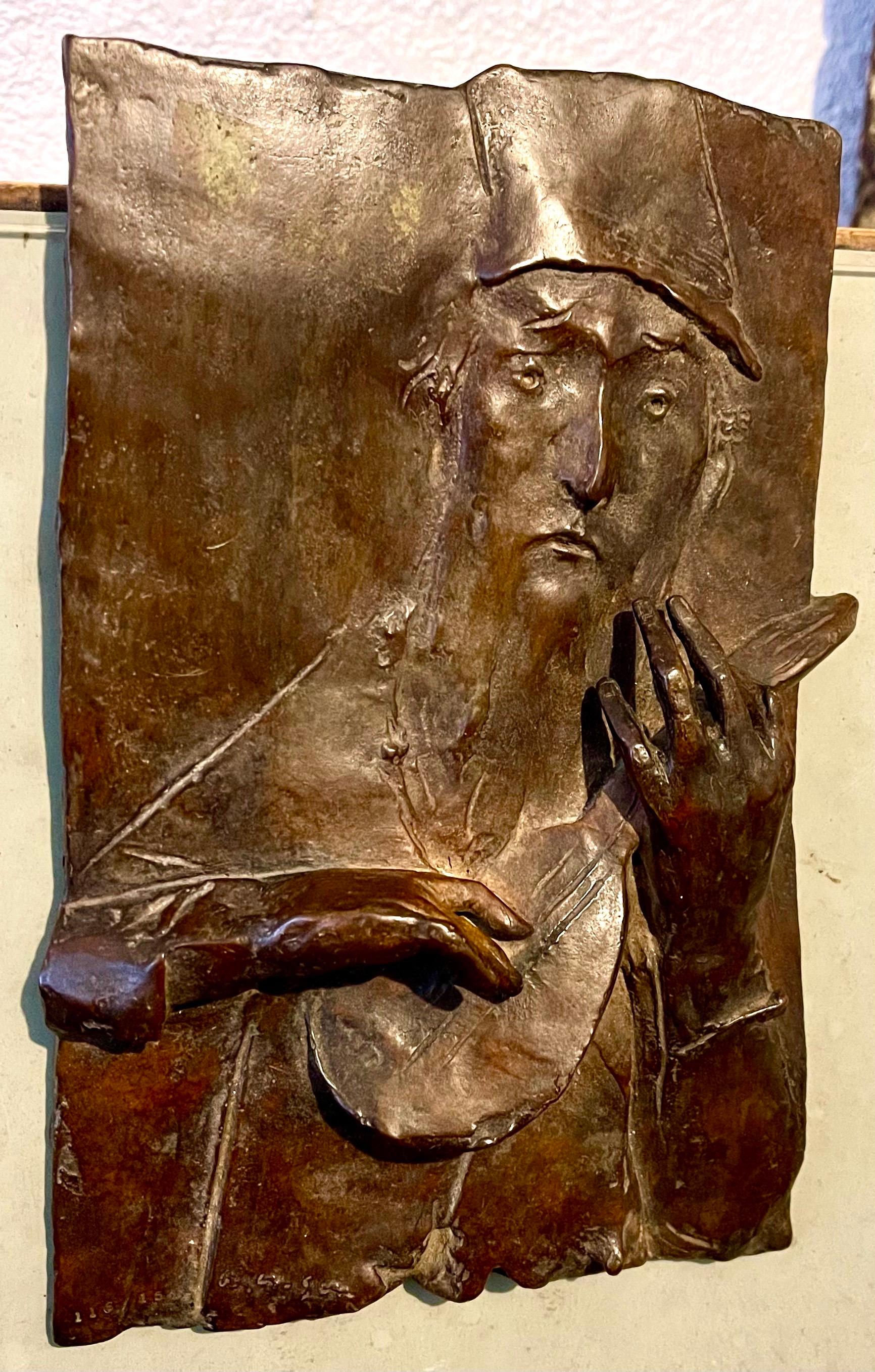 Bronze Sculpture Relief Troubadour Figurative American Modernist David Aronson For Sale 1