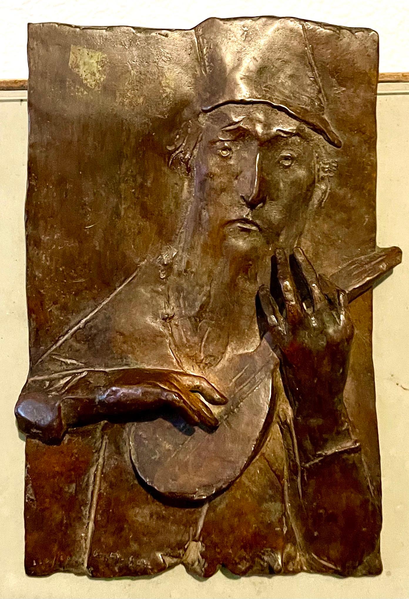 Escultura de bronce Relieve Trovador Figurativo Modernista estadounidense David Aronson