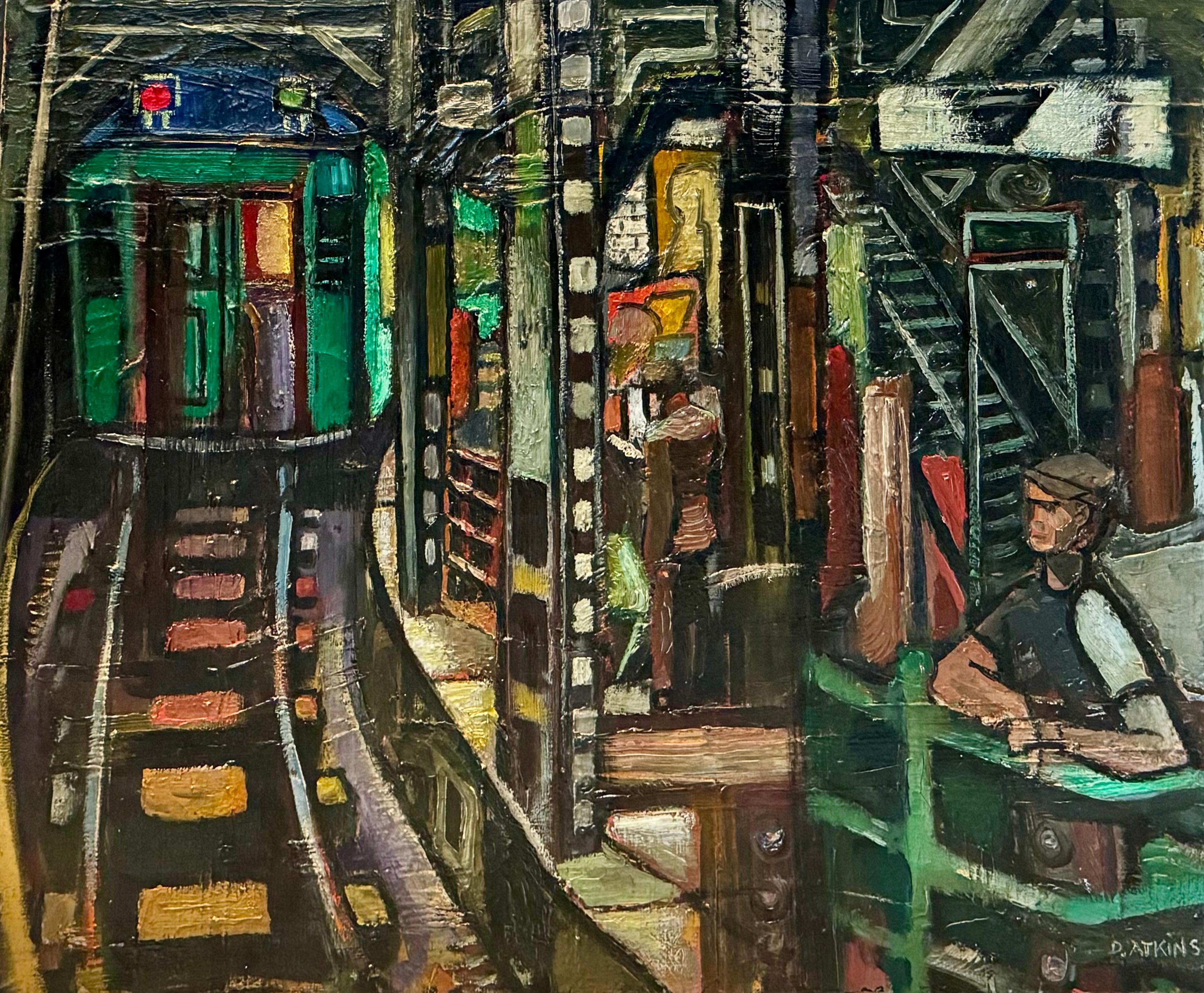 David Atkins Interior Painting - NYC Subway Mid 20th Century Modern American Scene Social Realism Contemporary