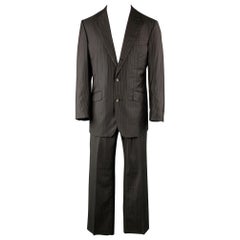 DAVID AUGUST 40 Black & Brown Stripe Wool Notch Lapel 34 x 30 Suit