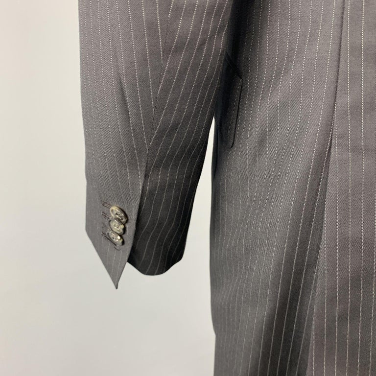 DAVID AUGUST Size 40 Black Stripe Wool Peak Lapel 34 x 31 Suit For Sale