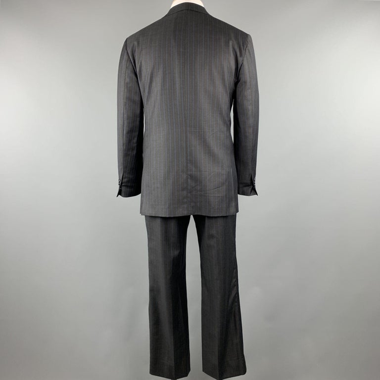 DAVID AUGUST Size 40 Charcoal and Blue Stripe Wool Notch Lapel 34 x 30