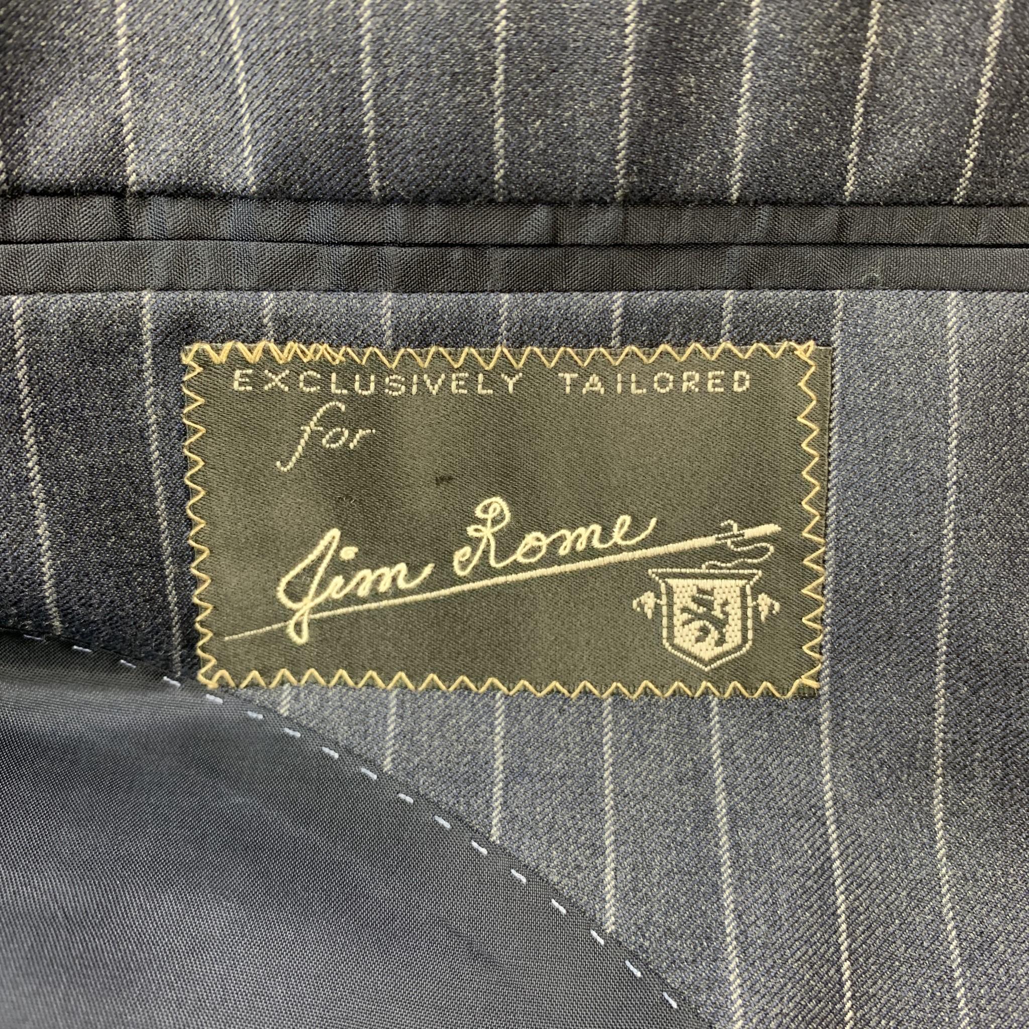 Men's DAVID AUGUST Size 40 Navy & Gray Stripe Wool Peak Lapel 34 x 30 Suit