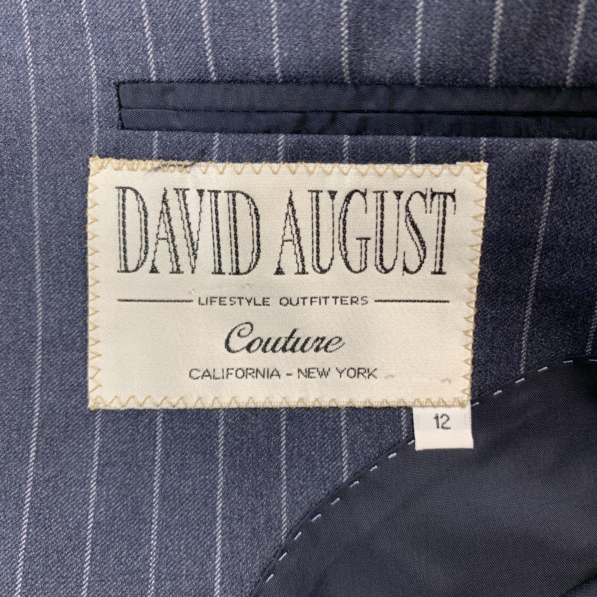 DAVID AUGUST Size 40 Navy & Gray Stripe Wool Peak Lapel 34 x 30 Suit 1