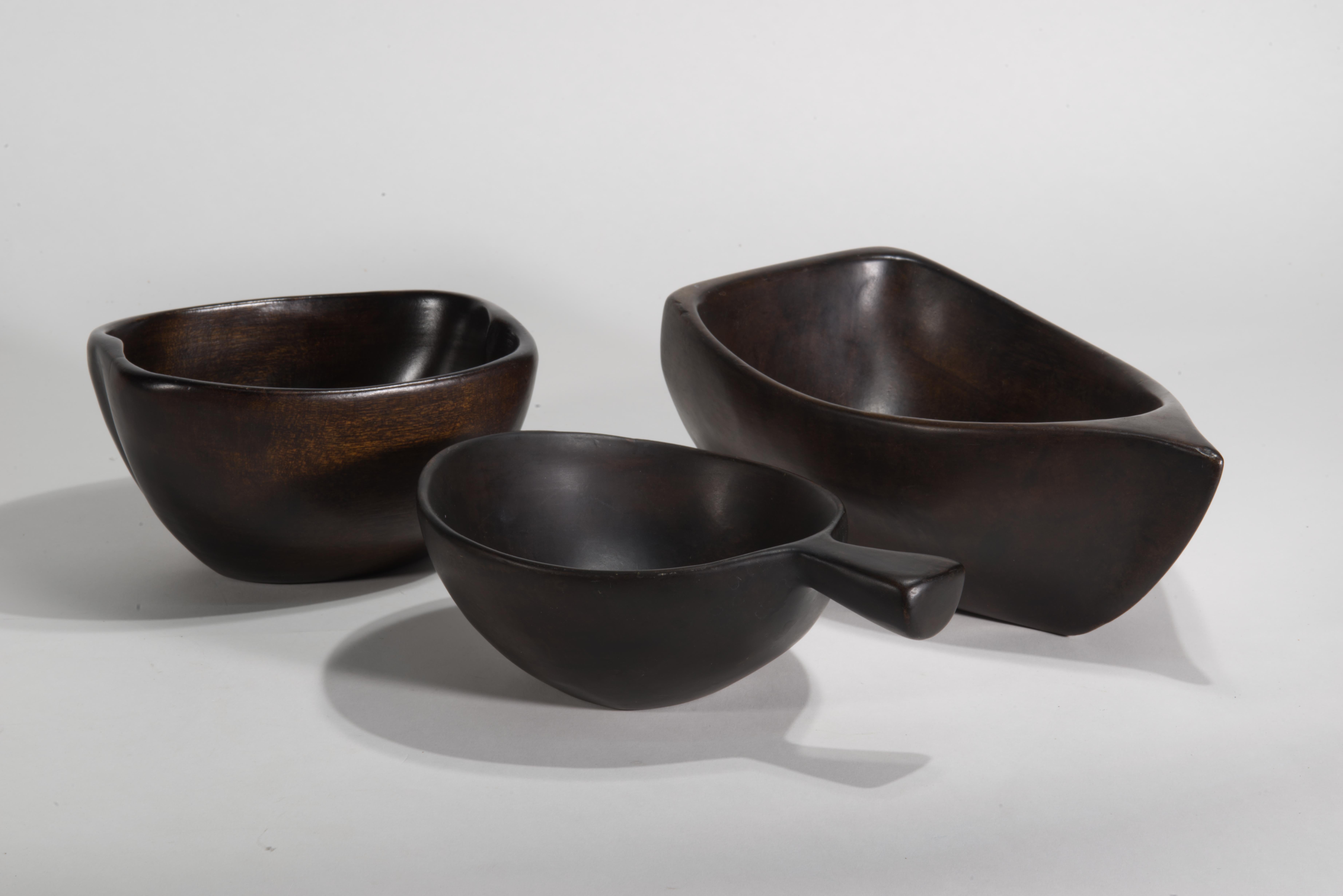 David Auld Asymmetrical Carved Wood Bowl with Handle, 1960s For Sale 2