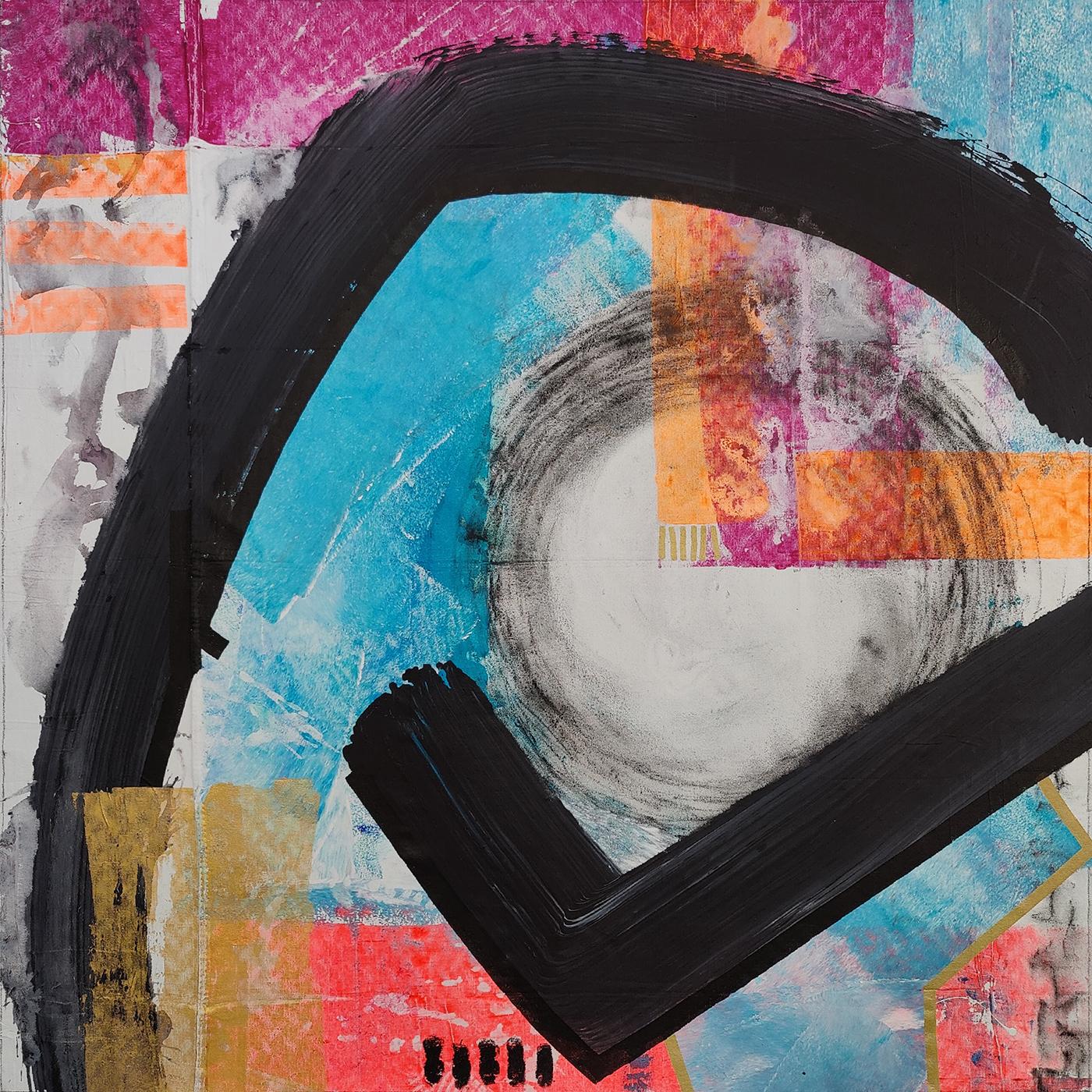 "Grande punto".  2022, 60x60 acrilico, olio stick e vernice spray su tela 2022