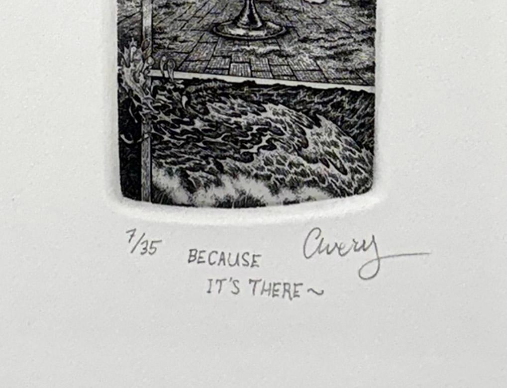 Because It Is There - Gray Figurative Print by David Avery