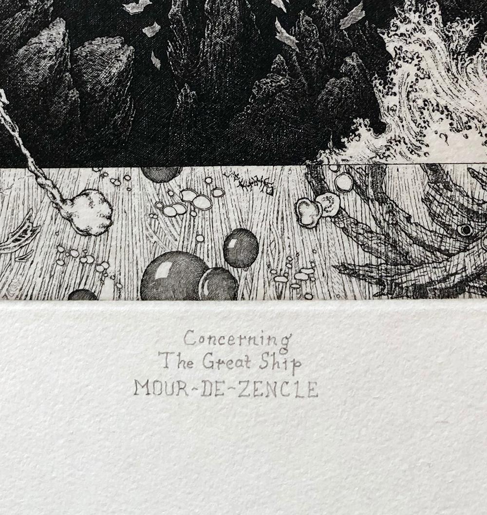 Signed and numbered from the edition of 20. Avery's prints often mix elements of myth, legend and history with his own light touch of surrealism.

“MOUR-DE-ZENCLE” is from Alfred Jarry’s 