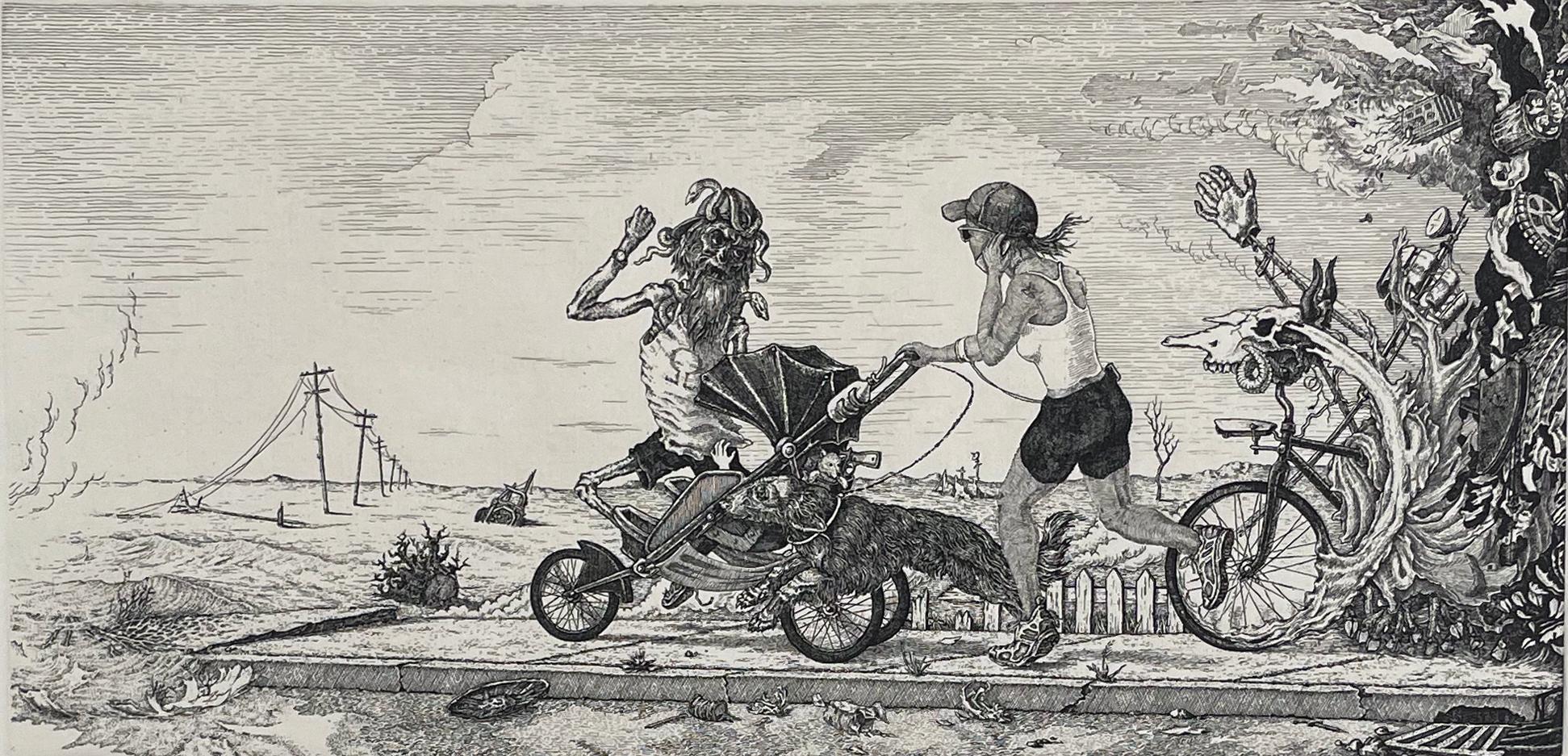 David Avery Figurative Print - Runner (Mom, Death and the Devil)