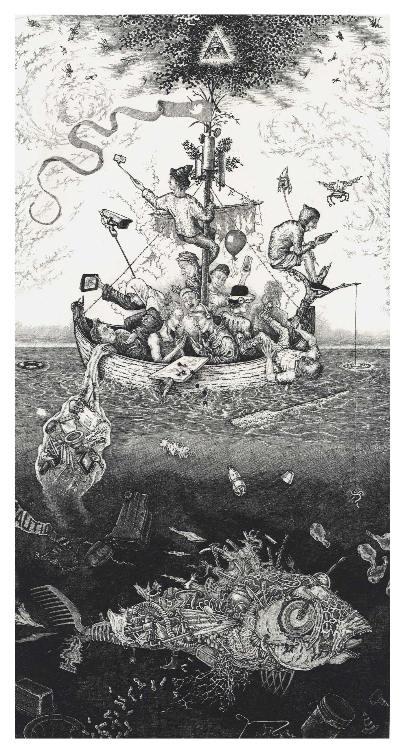 David Avery Figurative Print -  Ship of Fools (Das Narrenschiff)