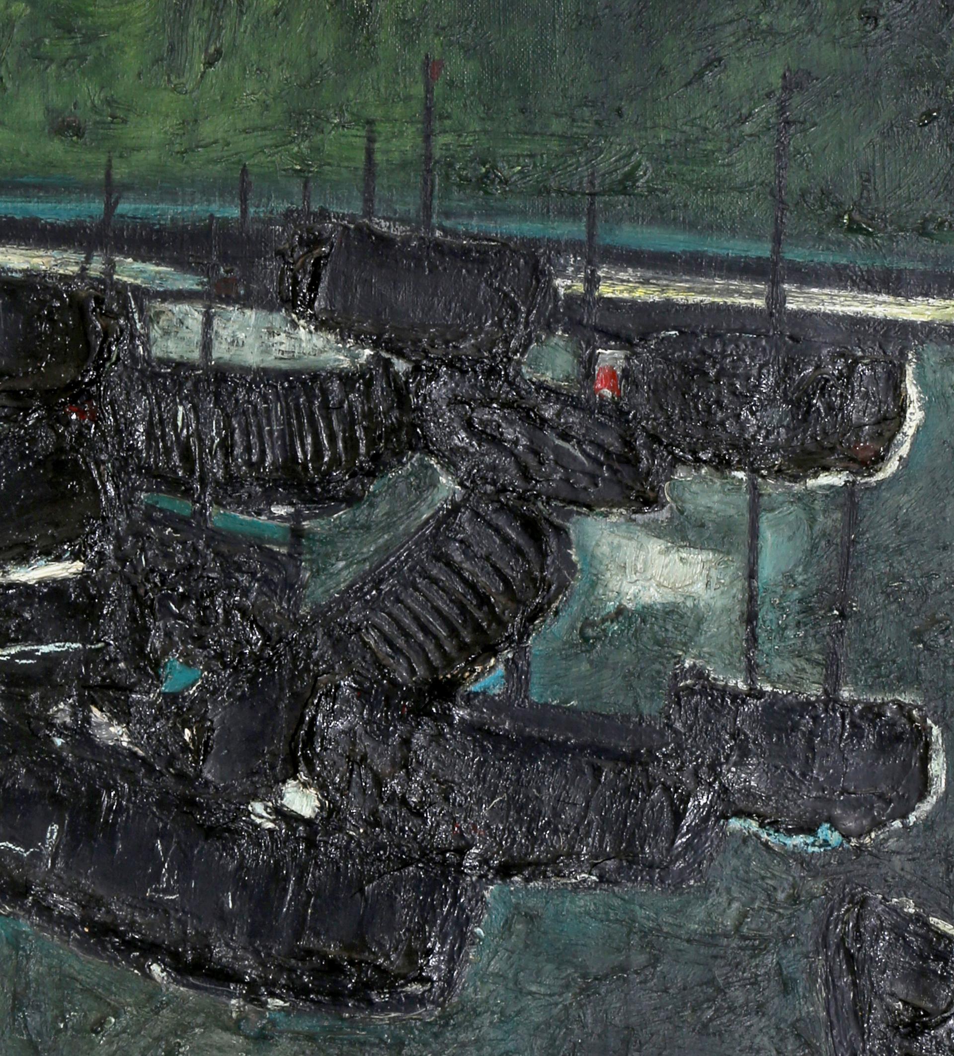 Artist: David Azuz, Israeli/French (1942 - 2014)
Title: Boats in the Harbor
Year: 1960
Medium: Oil on Canvas, signed l.l. and verso
Size: 31 x 25.5 in. (78.74 x 64.77 cm)
Frame Size: 33.5 x 26 inches