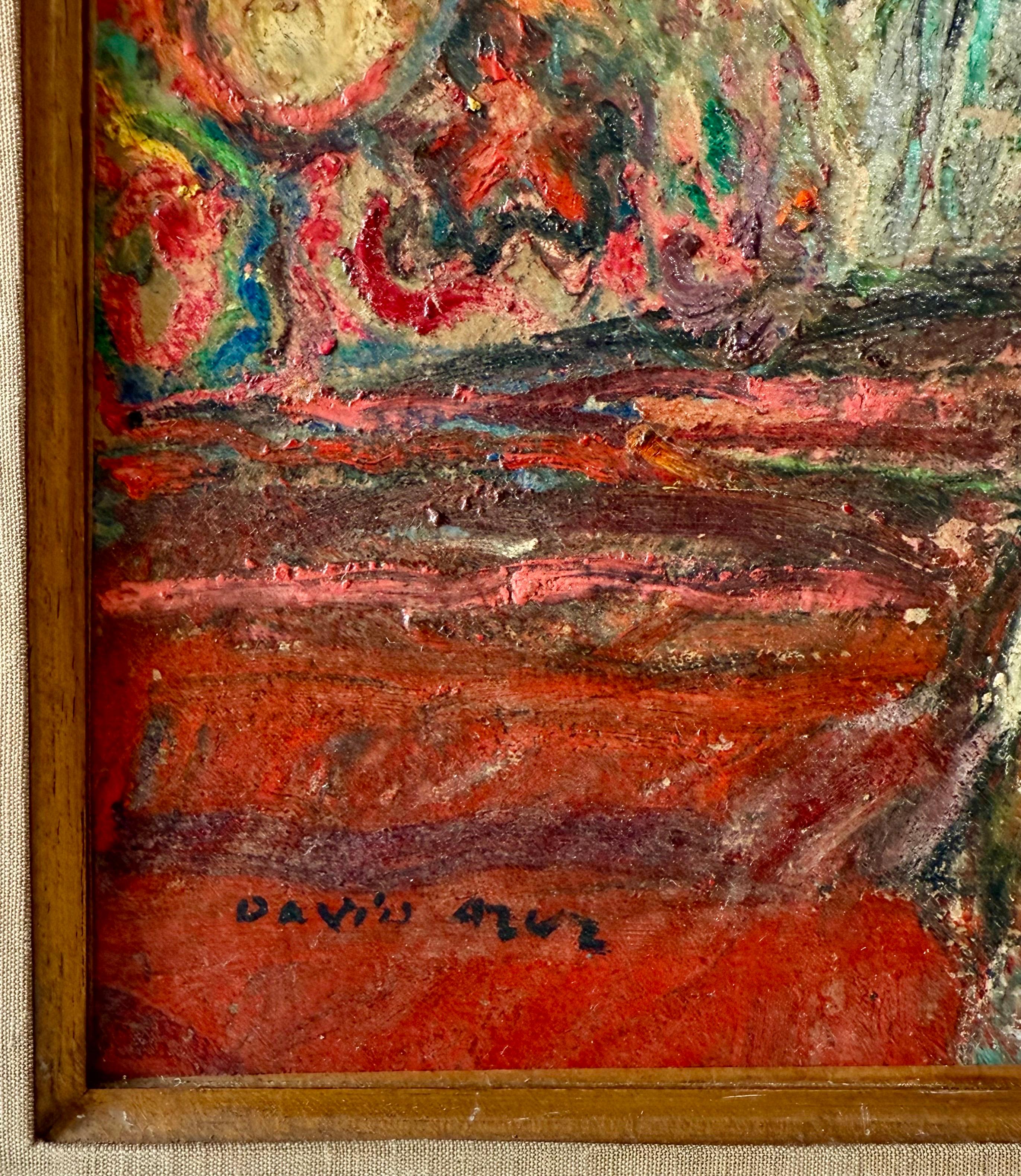 Peinture à l'huile naïve du Français David Azuz Scène de bar à Paris Fauviste colorée en vente 9