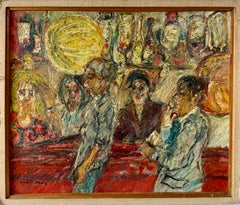 David Azuz, pittore israeliano, francese, naïf, pittura a olio Parigi, scena di bar, colorata e fauvista