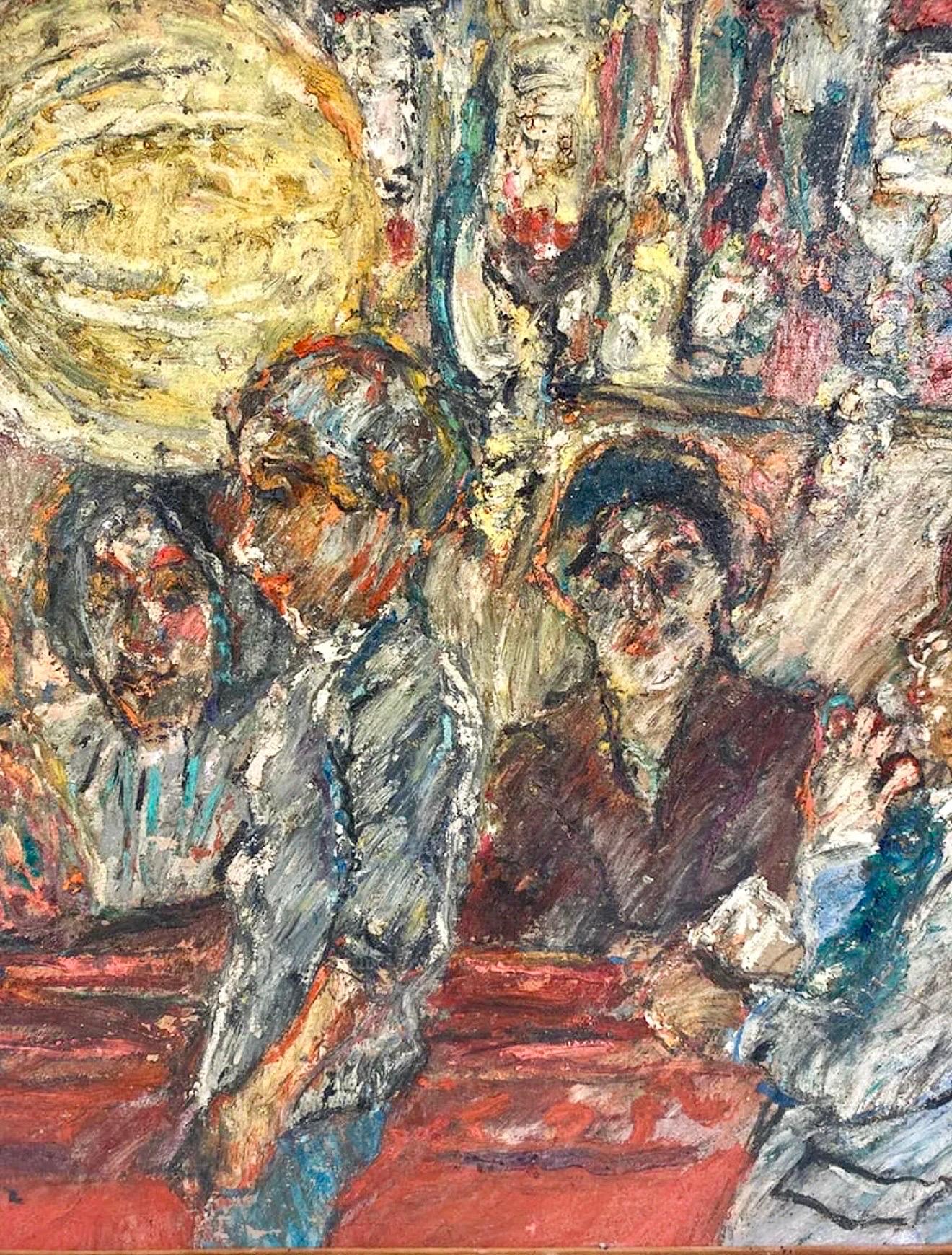 Peinture à l'huile naïve du Français David Azuz Scène de bar à Paris Fauviste colorée en vente 5