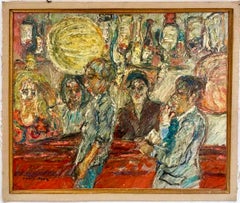 David Azuz - Israeli French David Azuz Naive Oil Painting Paris Bar Scene Colorful Fauvist Israeli French David Azuz Naive Oil Painting Paris Bar Scene Colorful Fauvist