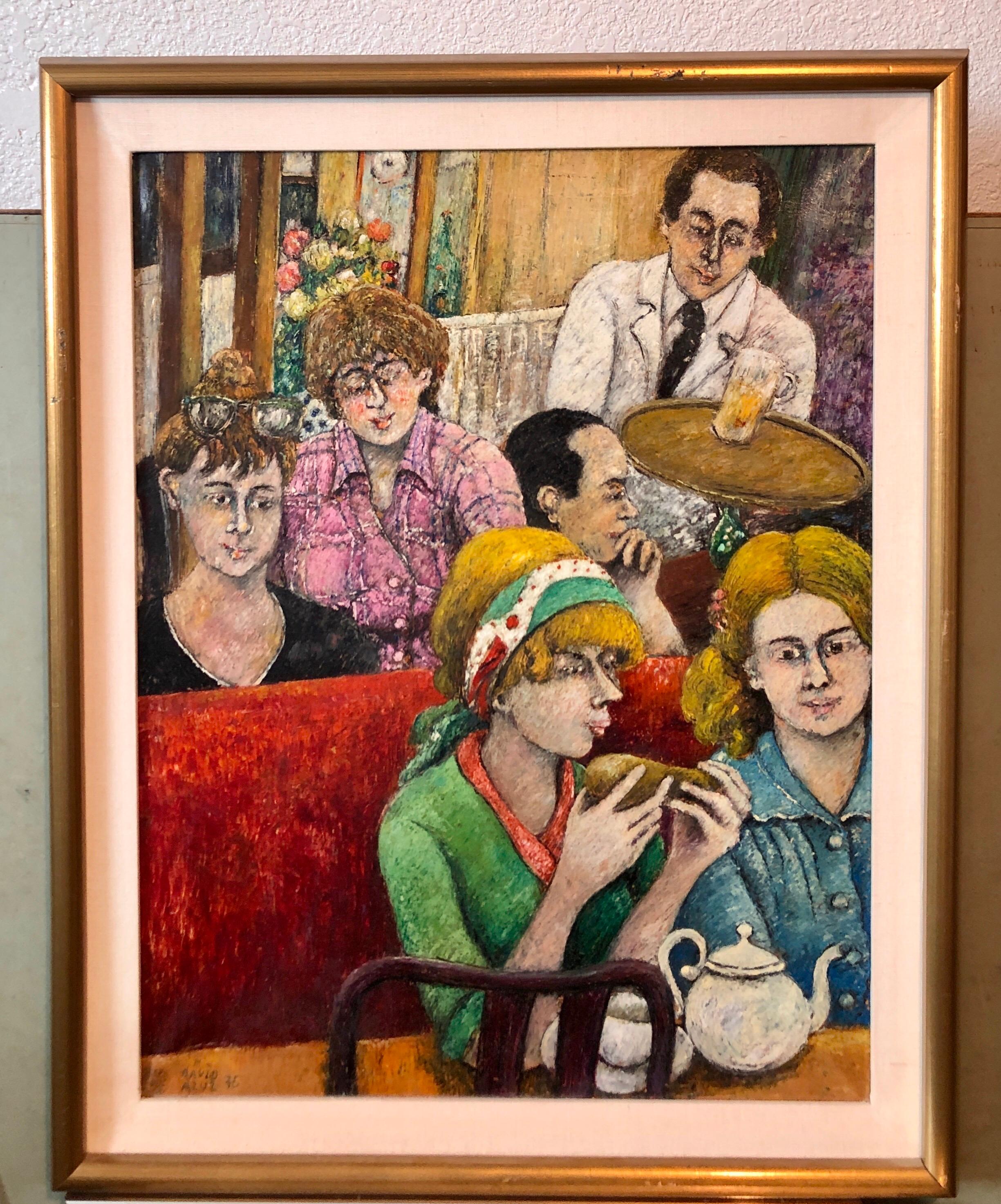 Israeli French Folk Art Naive Pintura al óleo Cafe Wine Bar Paris Colorful Fauvist en venta 6