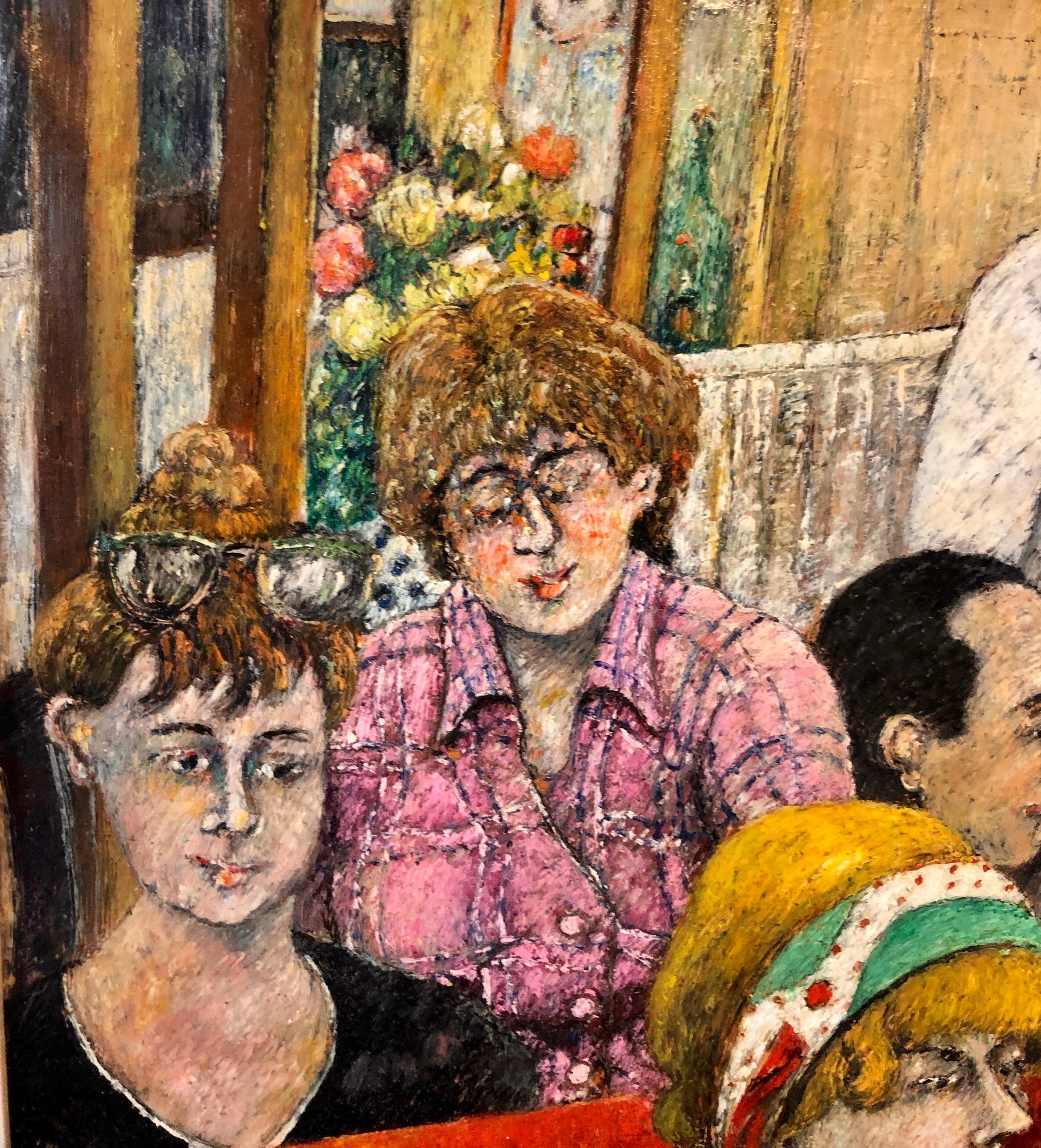 Israeli French Folk Art Naive Pintura al óleo Cafe Wine Bar Paris Colorful Fauvist - Figurative Painting Marrón de David Azuz