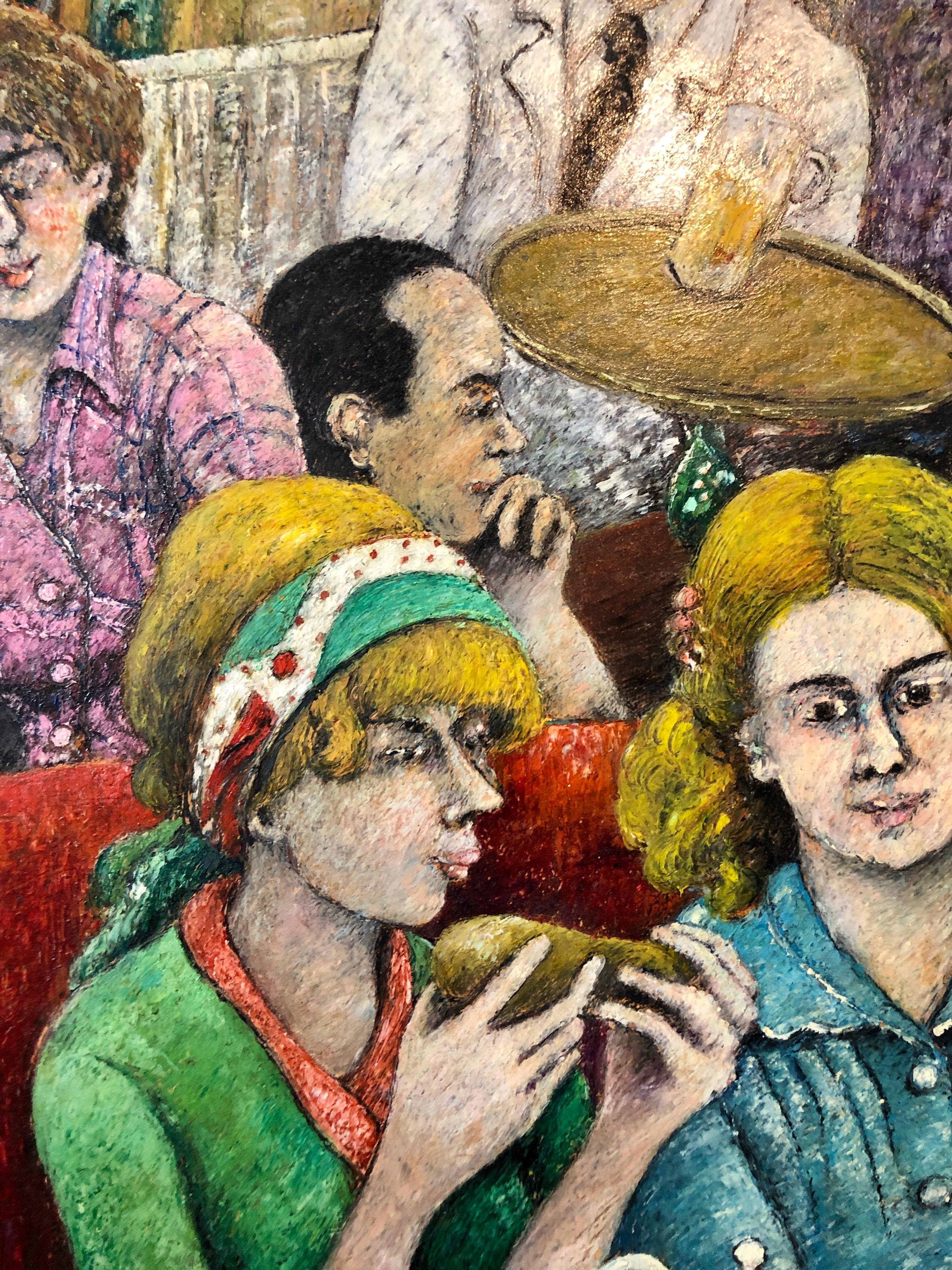 Israeli French Folk Art Naive Pintura al óleo Cafe Wine Bar Paris Colorful Fauvist en venta 4
