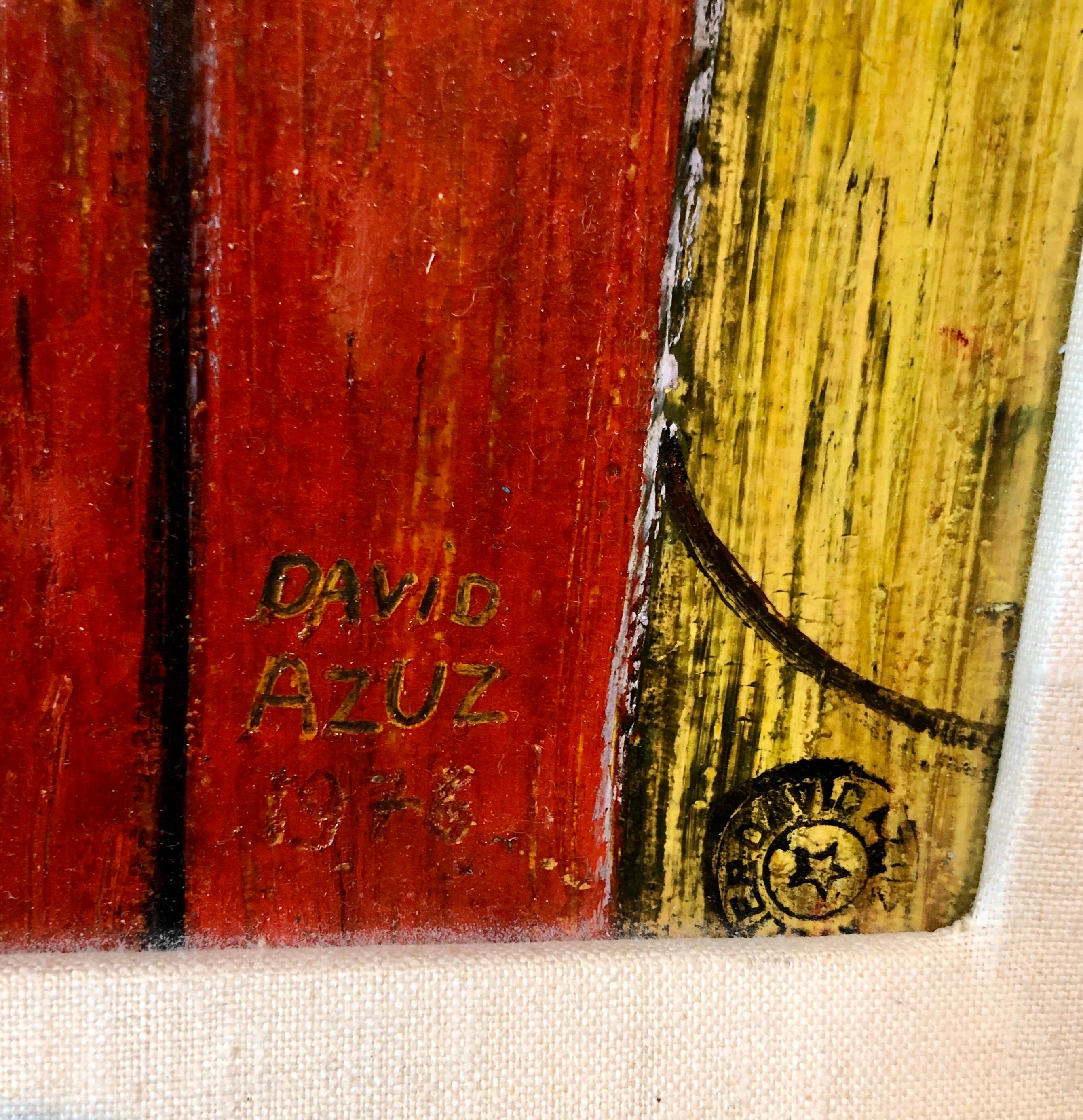 Israeli French Folk Art Pittura ad olio naif Wine Bar a Parigi Colorful Fauvist - Painting Moderno di David Azuz