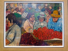 Shopping al mercato Pittura a olio e pastello modernista israeliana