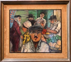 Shopping al mercato di Shuk Machane Yehuda Pittura a olio pastello modernista israeliana